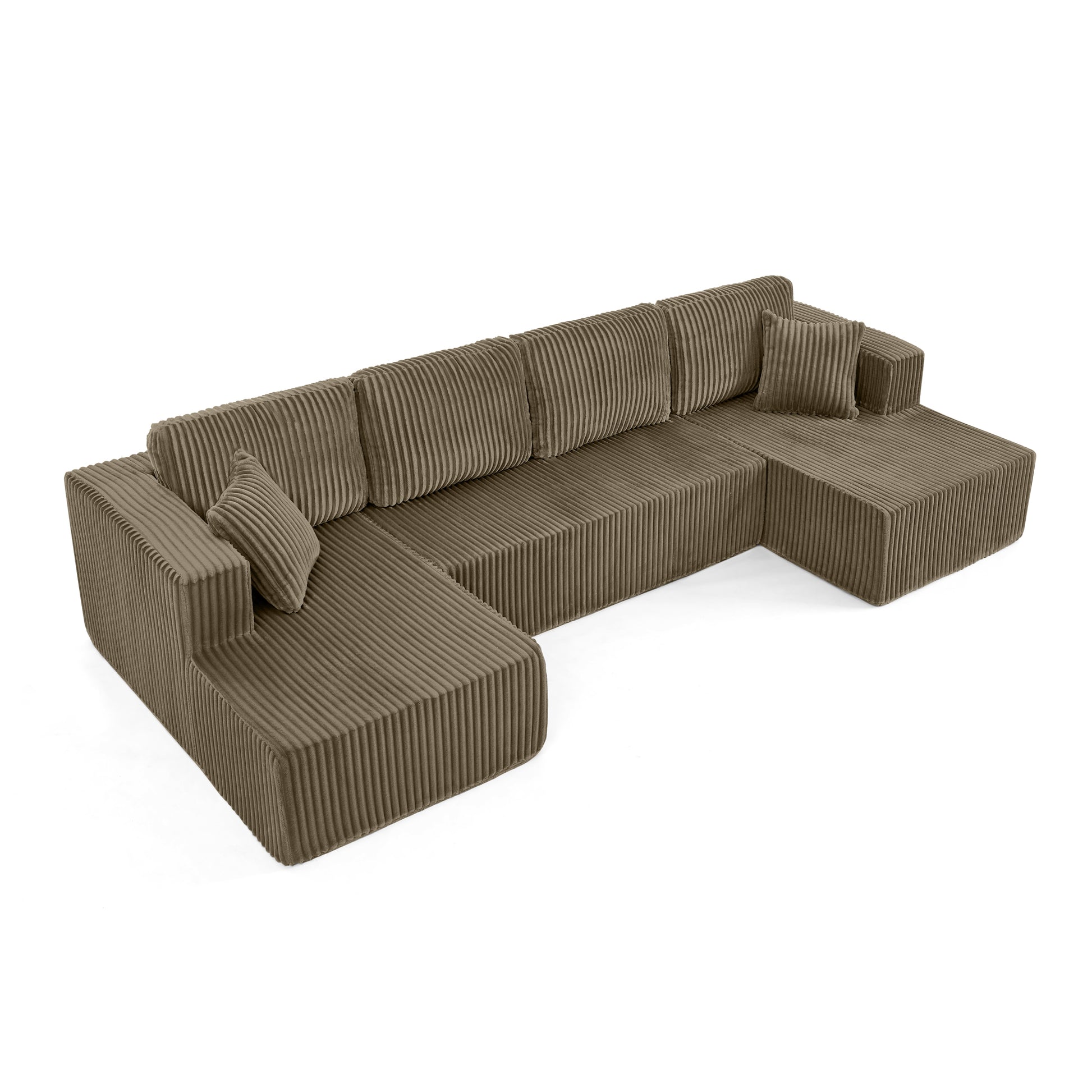 Corduroy Compression Sofa — 5-Seat, 132"W — Brown
