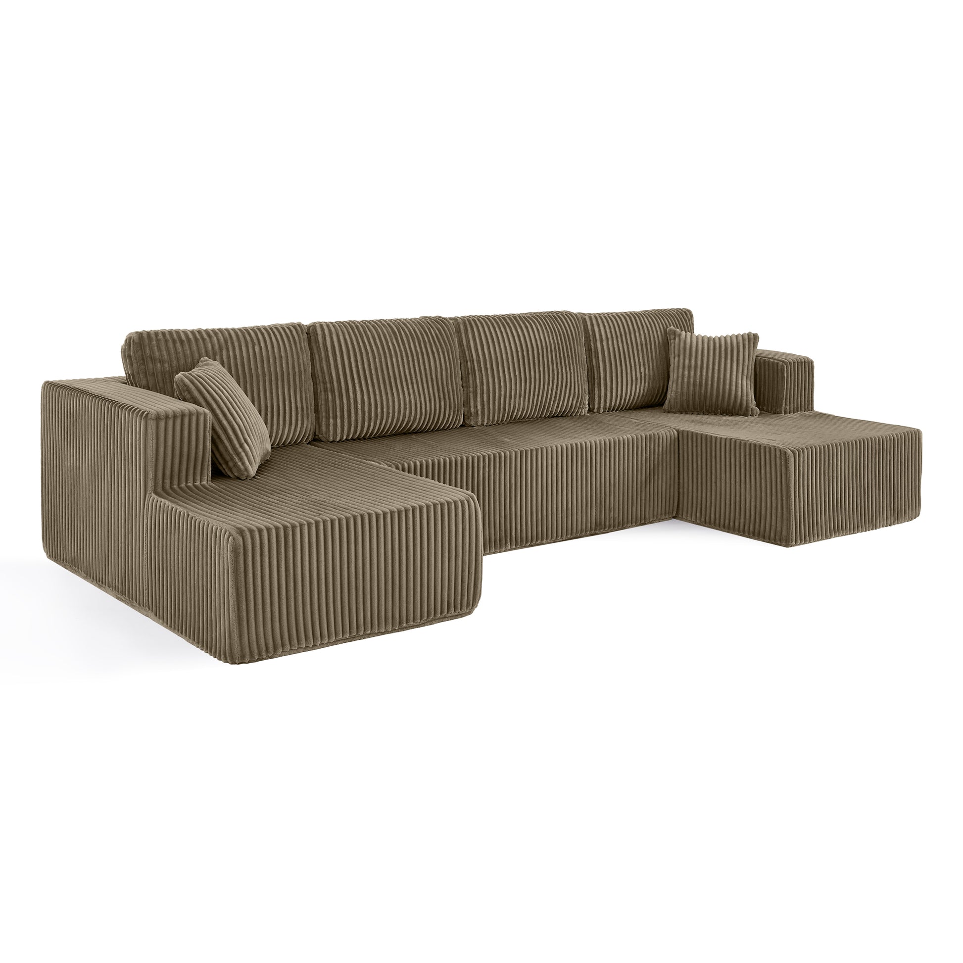Corduroy Compression Sofa — 5-Seat, 132"W — Brown