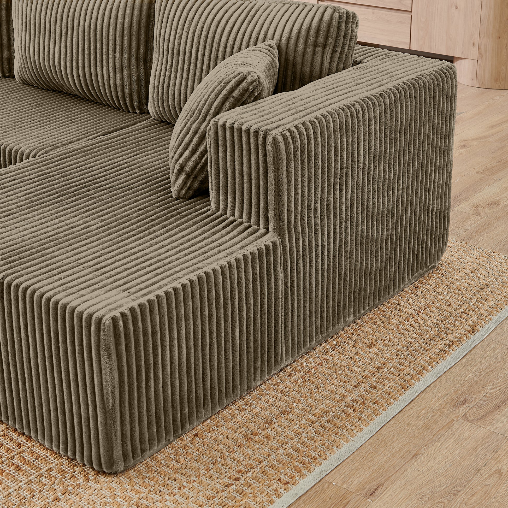 Corduroy Compression Sofa — 5-Seat, 132"W — Brown