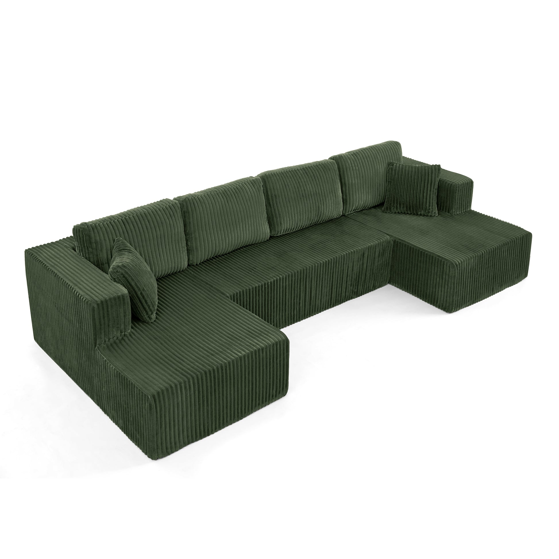 Corduroy Compression Sofa — 5-Seat, 132"W — Green