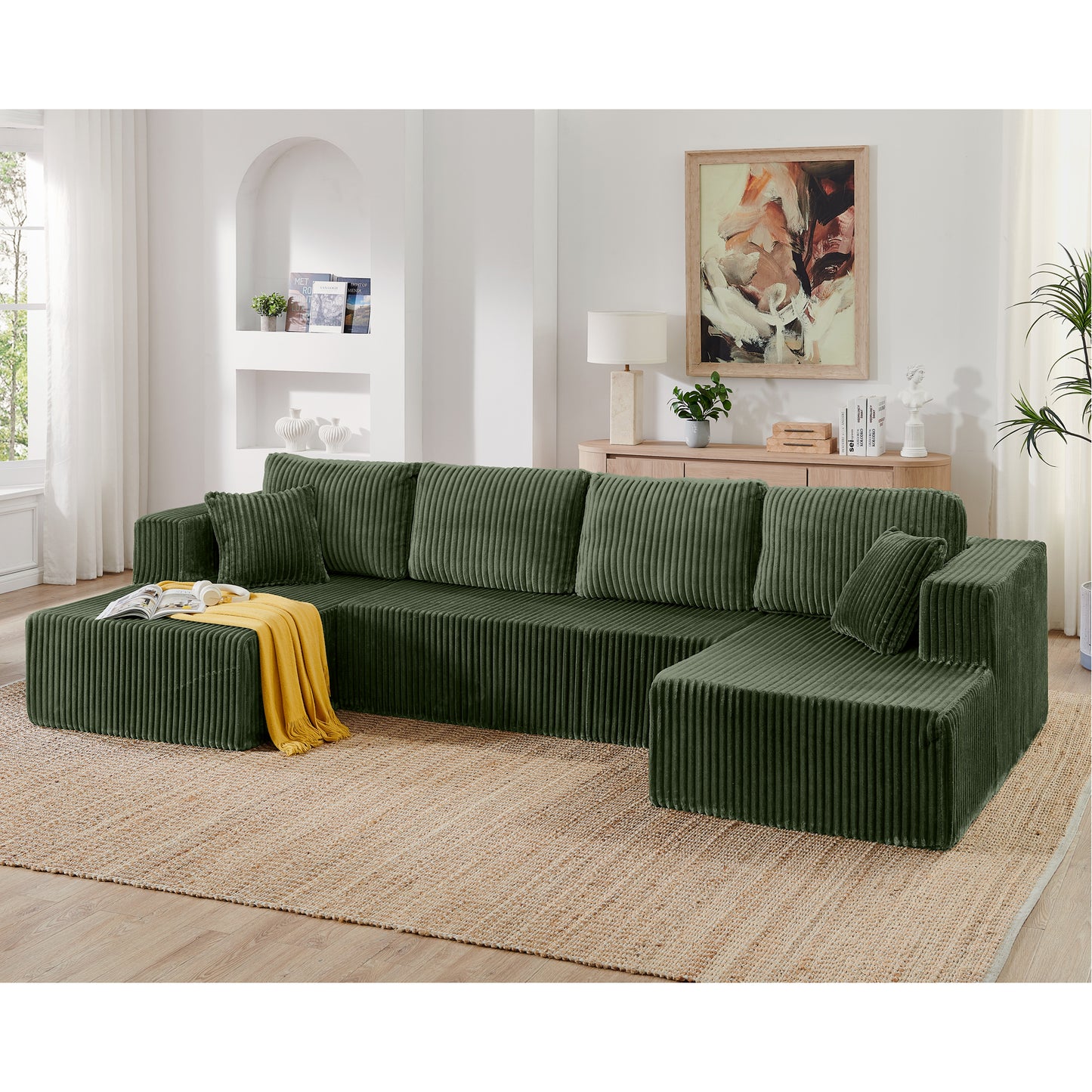 Corduroy Compression Sofa — 5-Seat, 132"W — Green