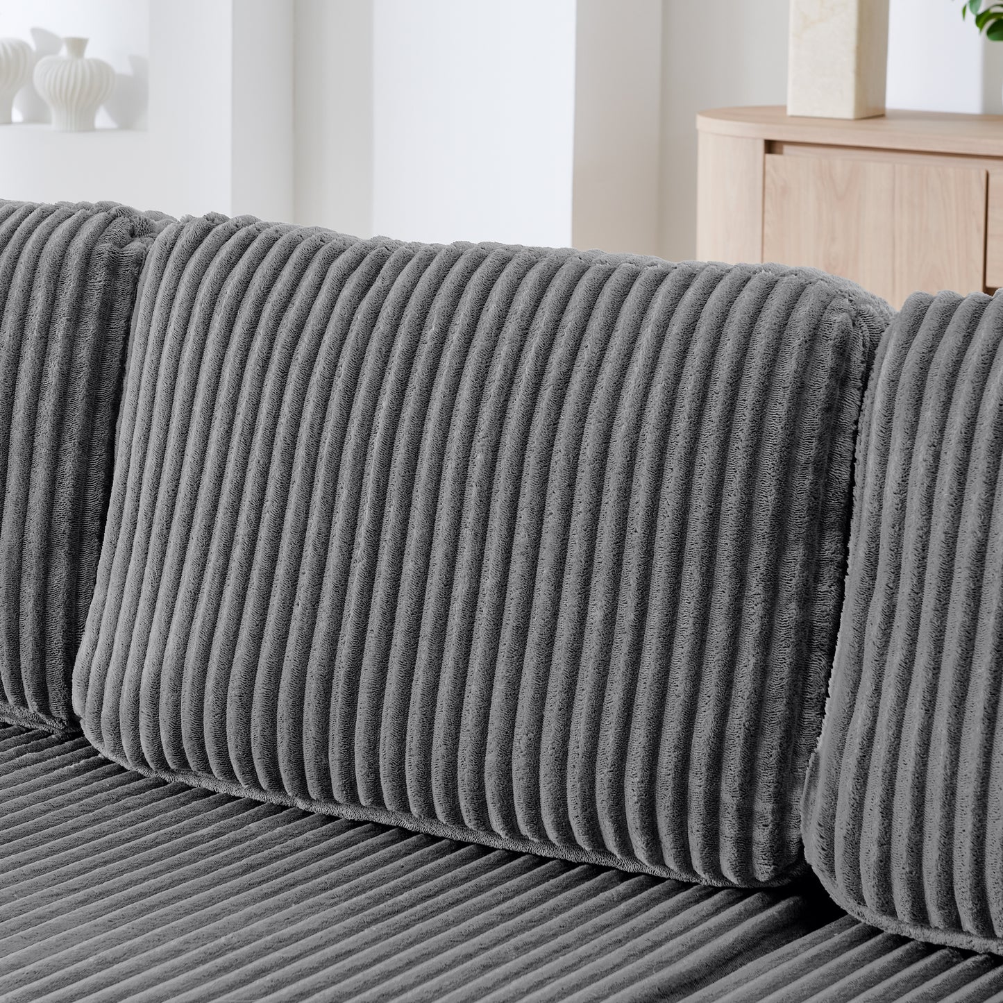 Corduroy Compression Sofa — 5-Seat, 132"W — Grey