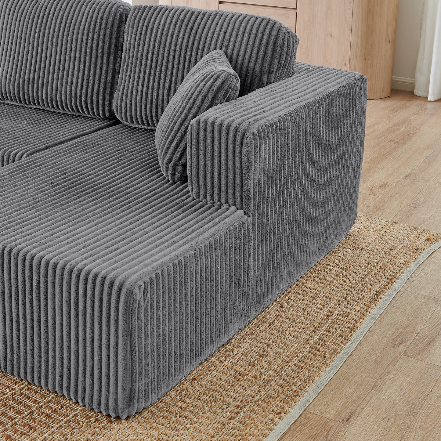 Corduroy Compression Sofa — 5-Seat, 132"W — Grey