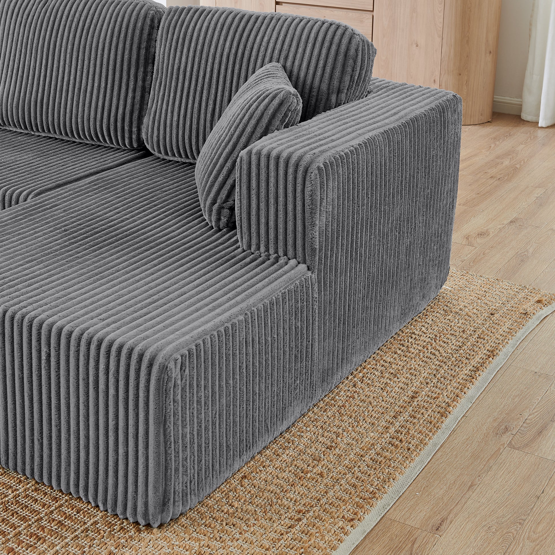 Corduroy Compression Sofa — 5-Seat, 132"W — Grey