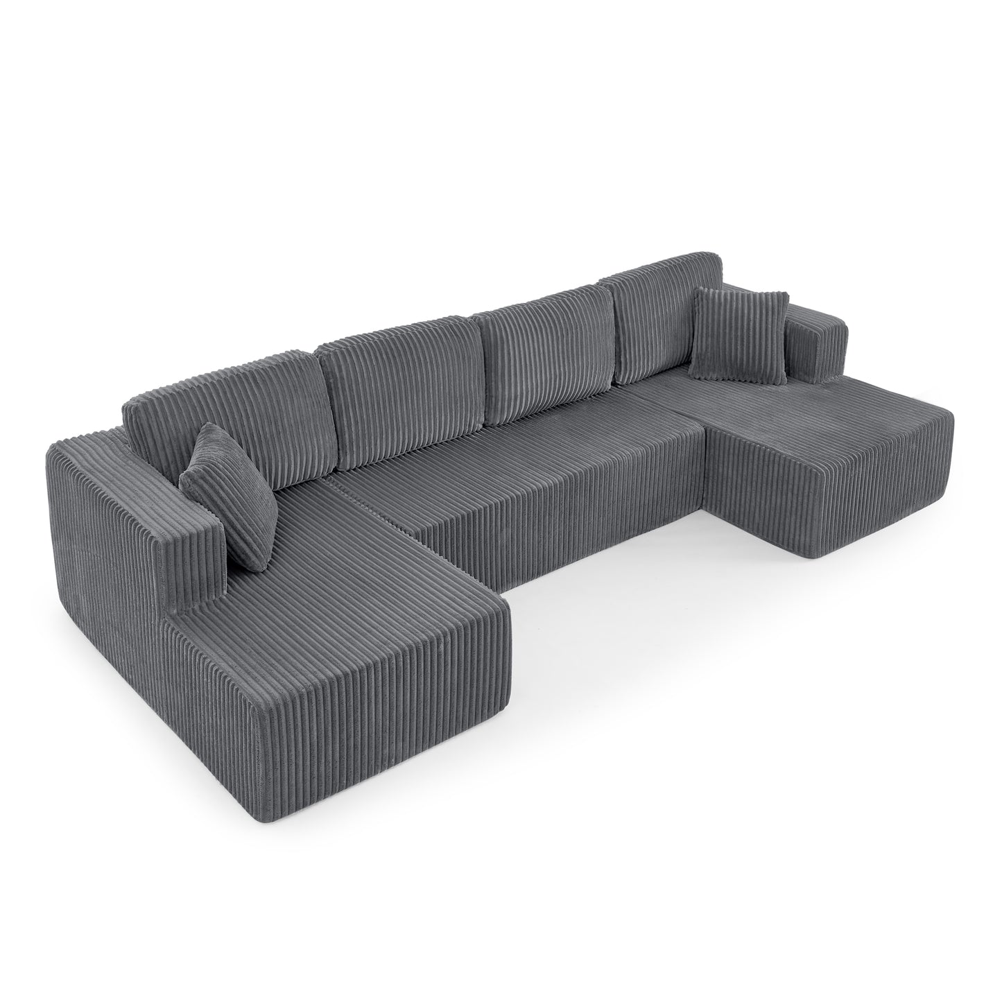 Corduroy Compression Sofa — 5-Seat, 132"W — Grey