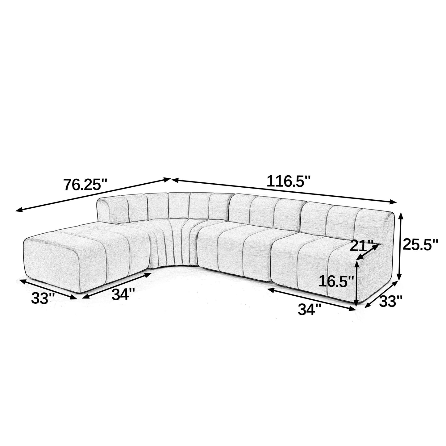 Chenille Compression Sofa — 4-Seat, 116"W — dimensions