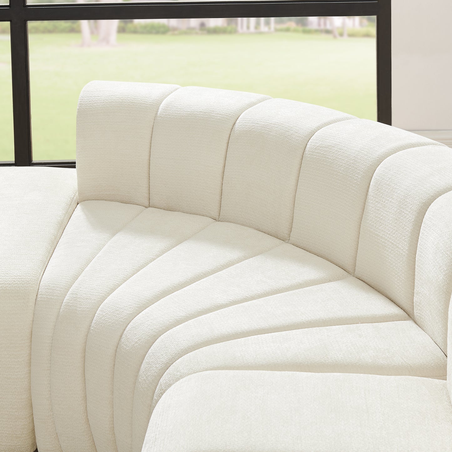 Chenille Compression Sofa — 4-Seat, 116"W — Beige