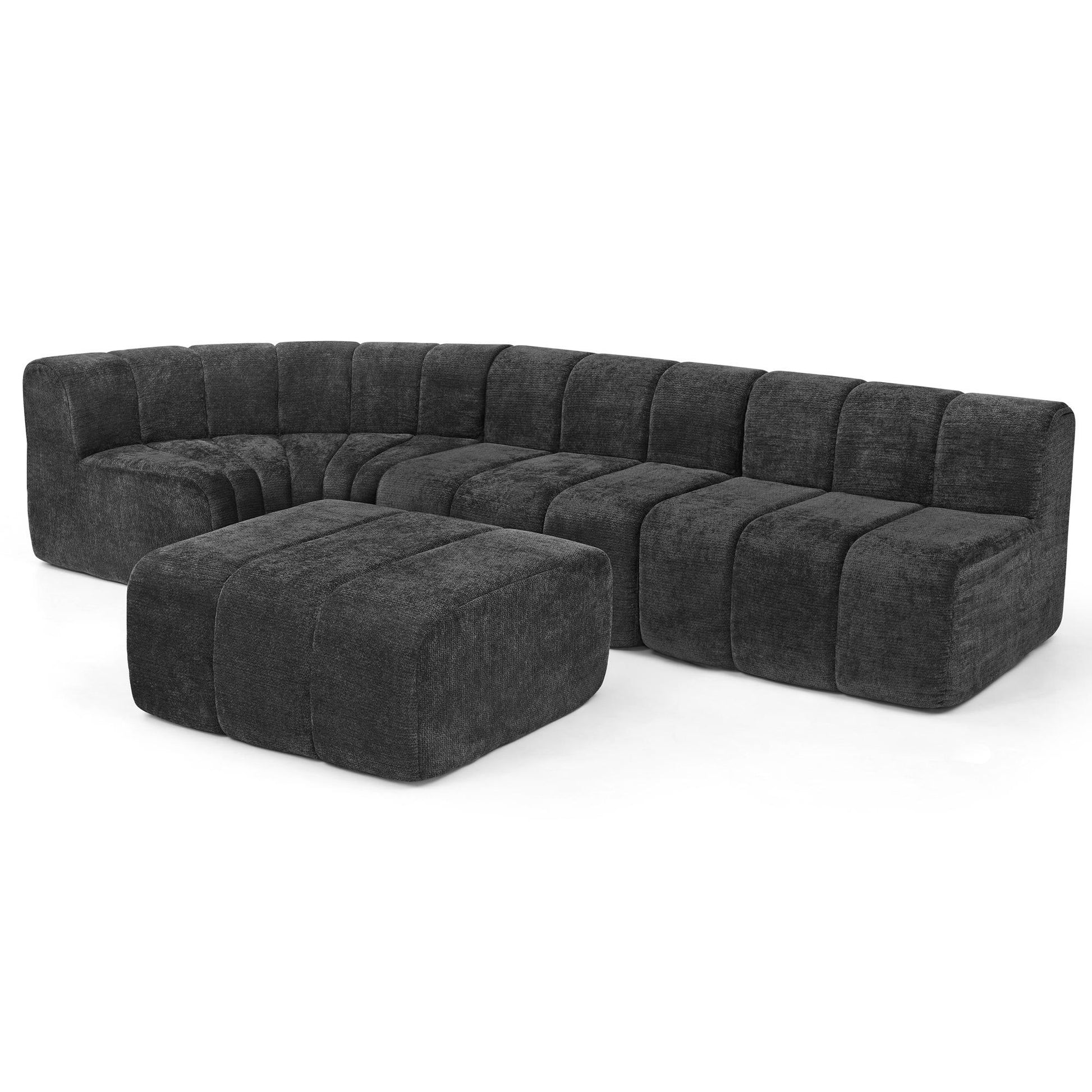 Chenille Compression Sofa — 4-Seat, 116"W — Black