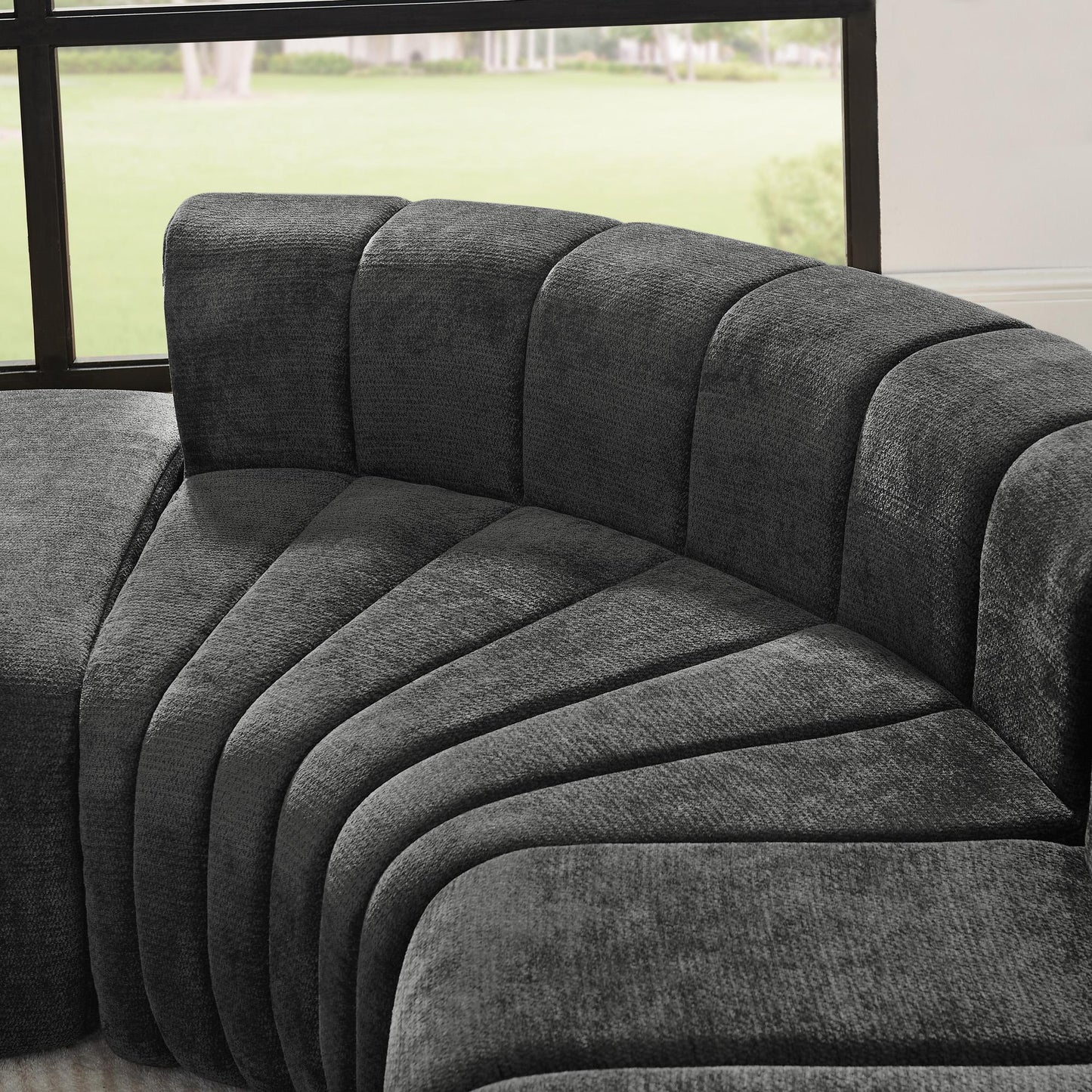 Chenille Compression Sofa — 4-Seat, 116"W — Black