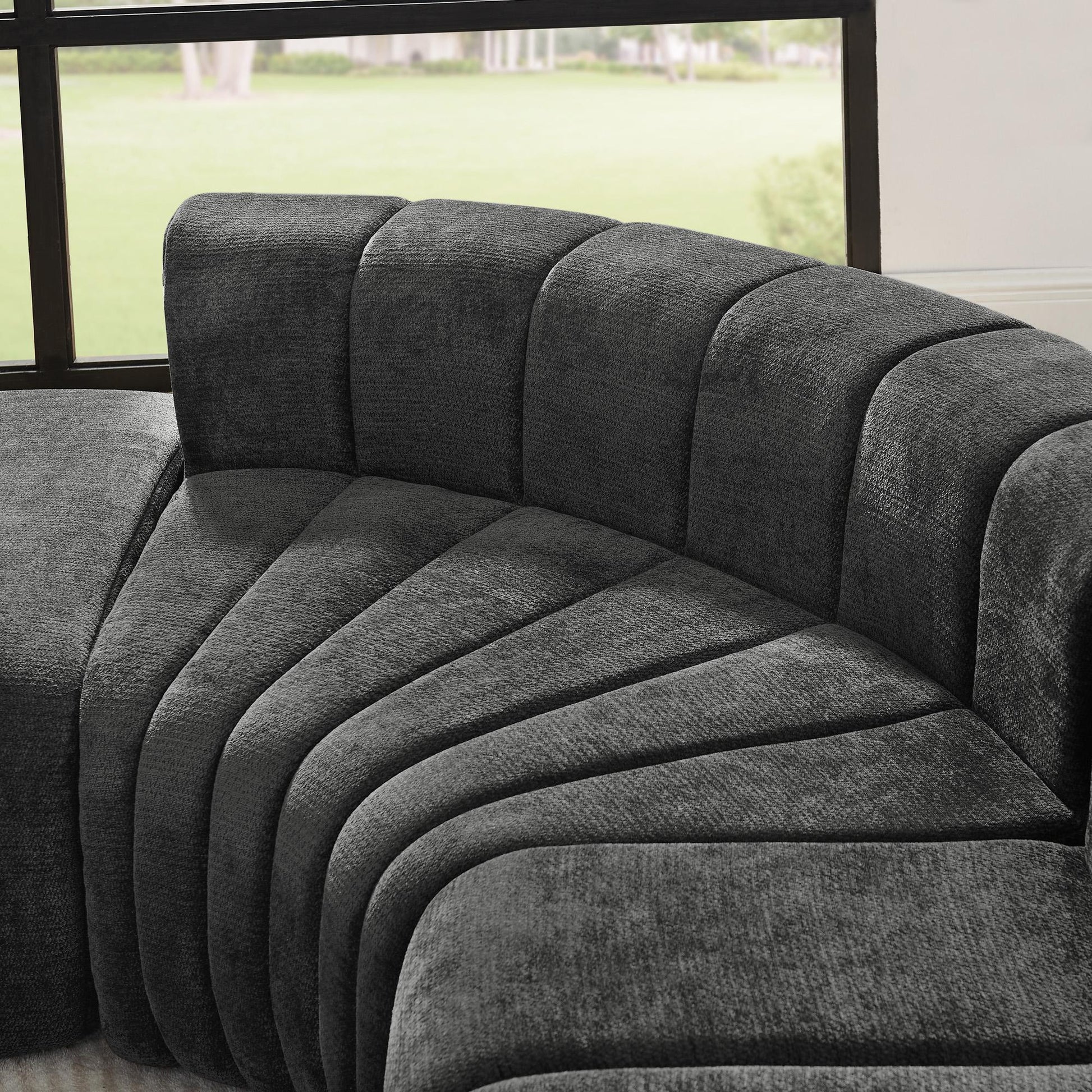 Chenille Compression Sofa — 4-Seat, 116"W — Black