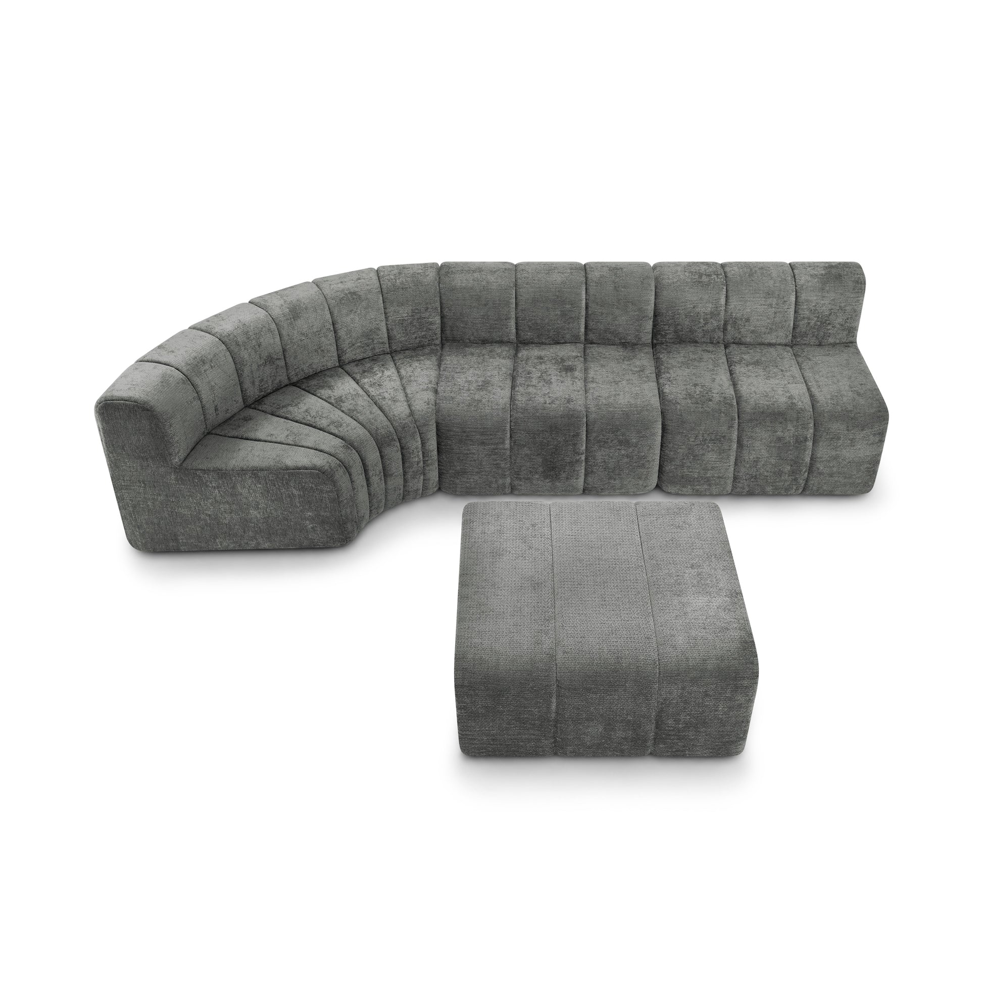 Chenille Compression Sofa — 4-Seat, 116"W — Dark Gray
