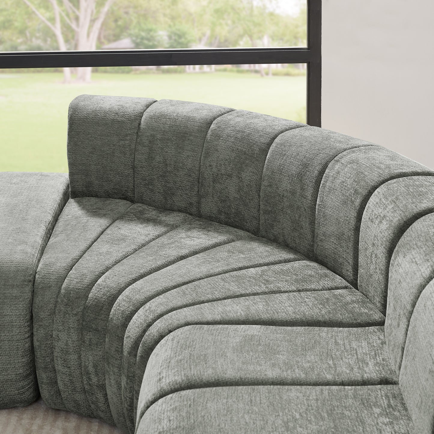 Chenille Compression Sofa — 4-Seat, 116"W — Dark Gray