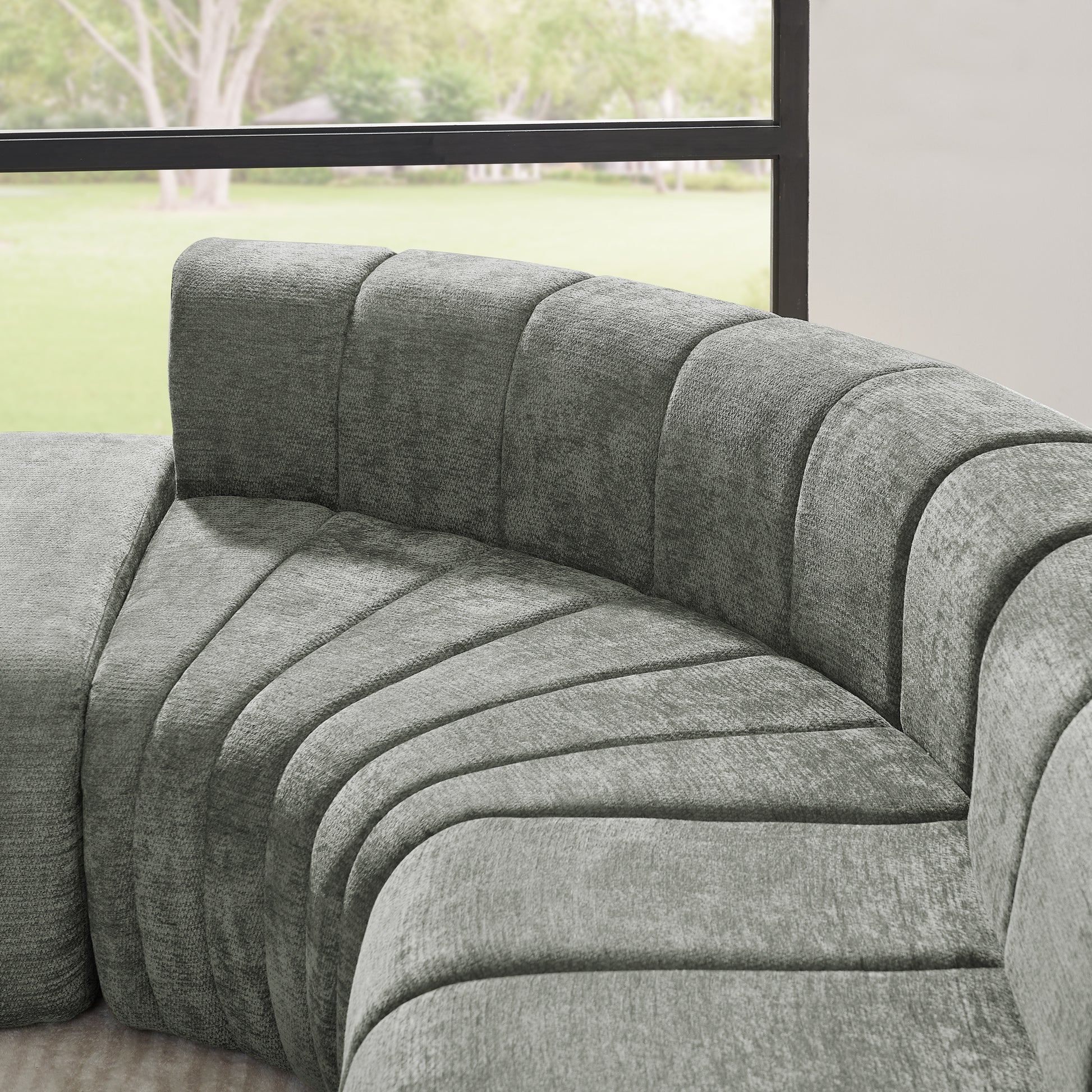 Chenille Compression Sofa — 4-Seat, 116"W — Dark Gray