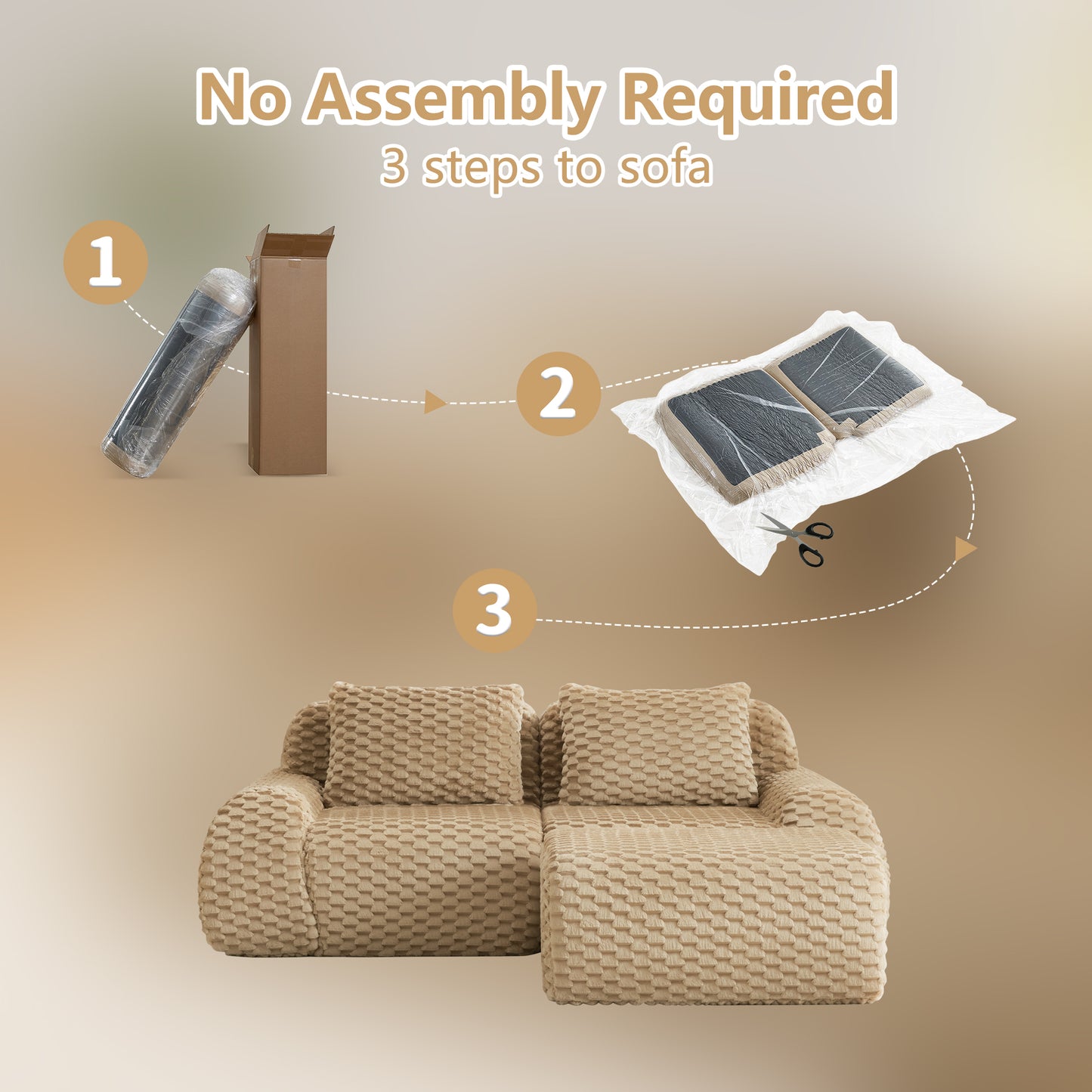 Flannelette Compression Sectional — 2/3/4-Seat — Light Camel / 2-Seat + 1 Ottoman