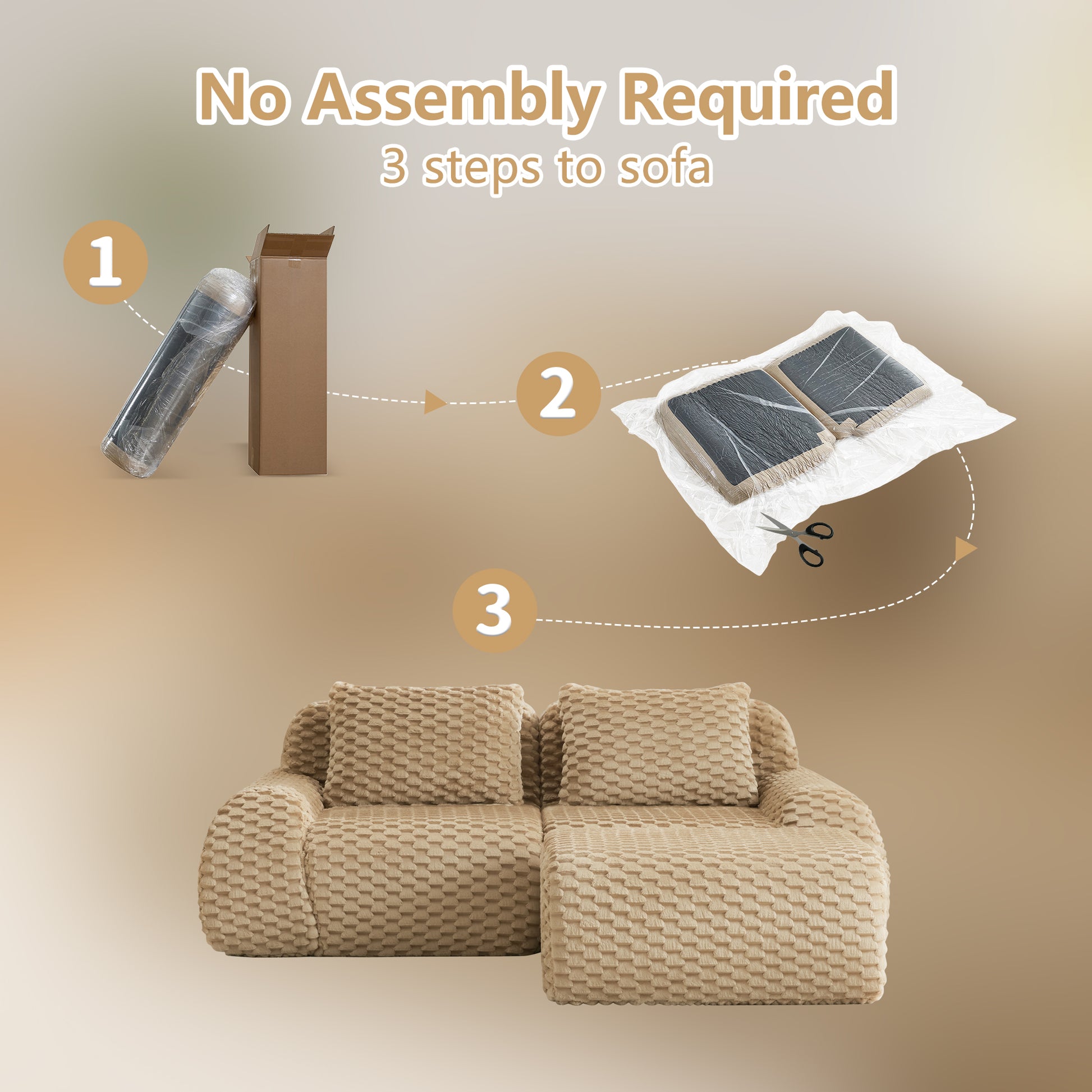 Flannelette Compression Sectional — 2/3/4-Seat — Light Camel / 2-Seat + 1 Ottoman