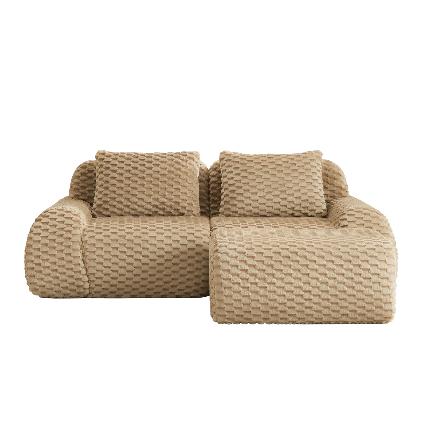 Flannelette Compression Sectional — 2/3/4-Seat — Light Camel / 2-Seat + 1 Ottoman