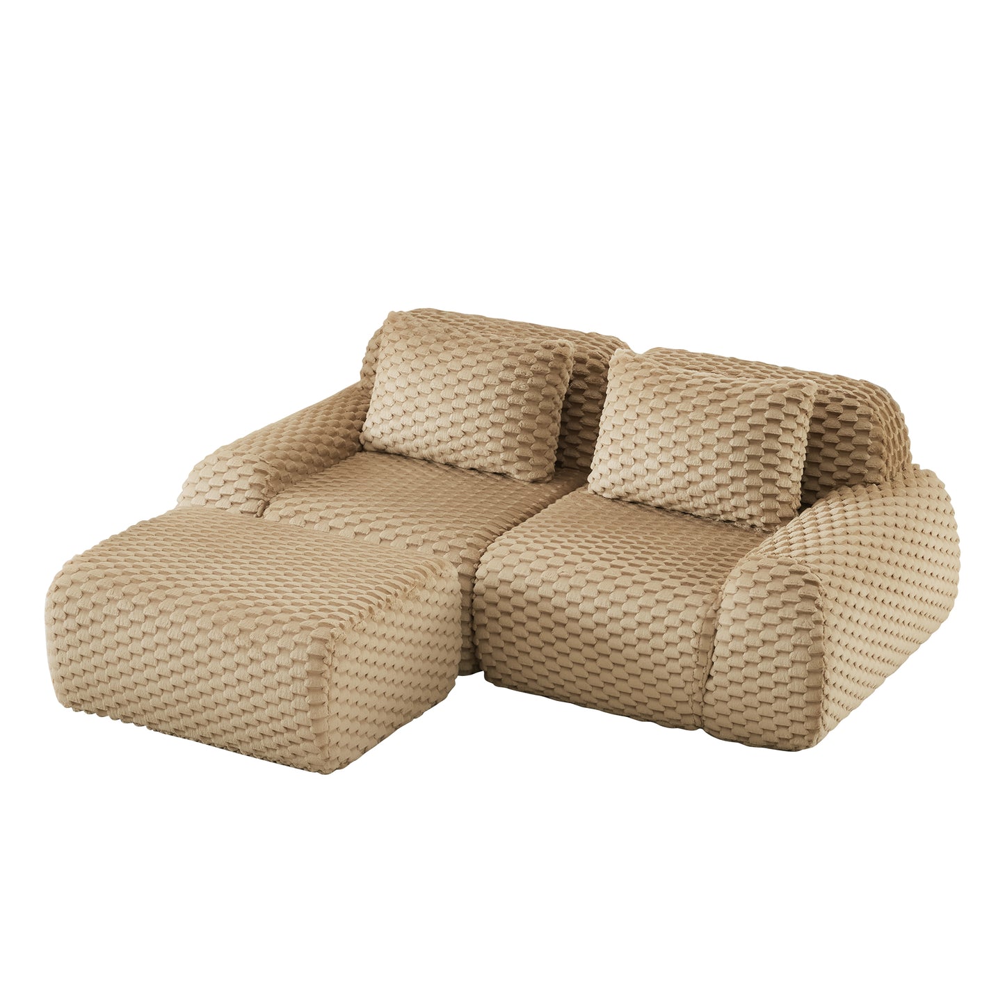 Flannelette Compression Sectional — 2/3/4-Seat — Light Camel / 2-Seat + 1 Ottoman