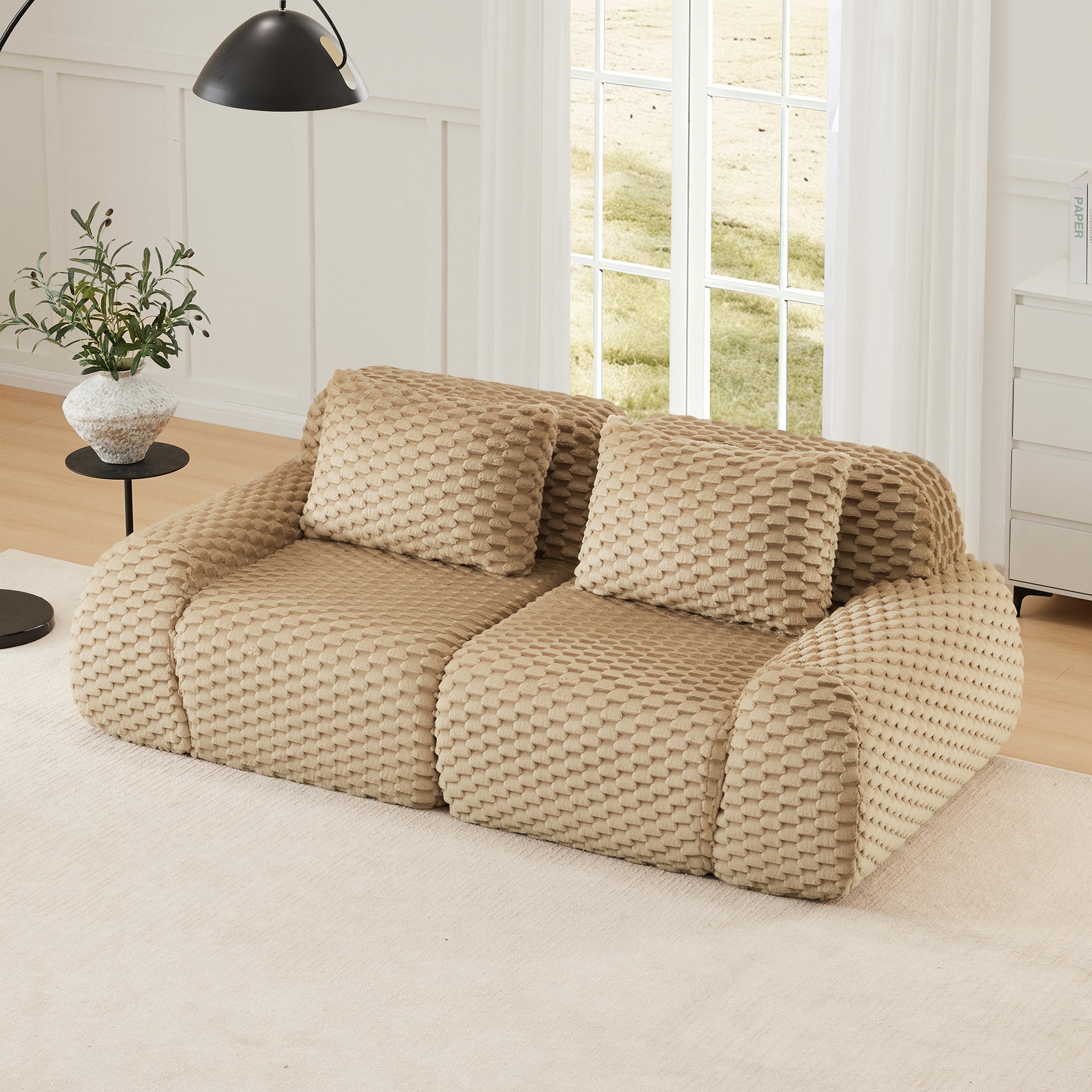 Flannelette Compression Sectional — 2/3/4-Seat — Light Camel / 2-Seat