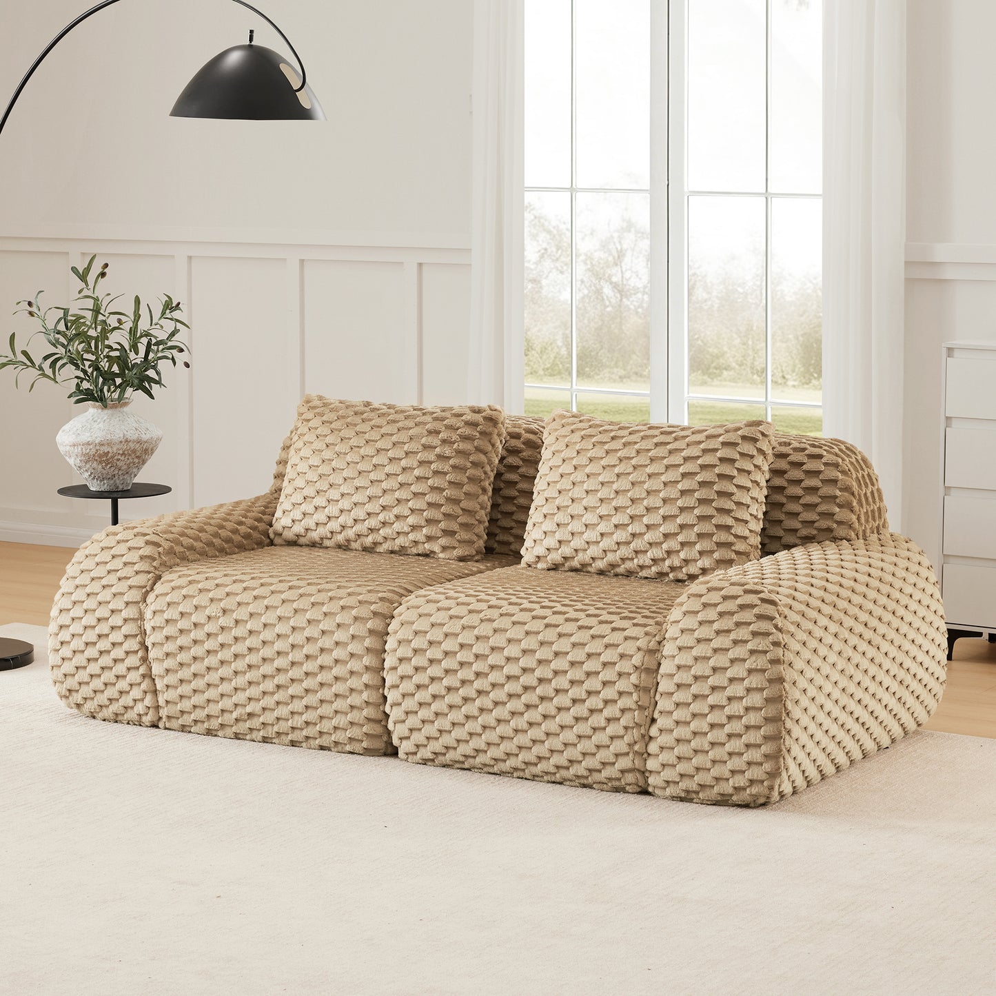 Flannelette Compression Sectional — 2/3/4-Seat — Light Camel / 2-Seat