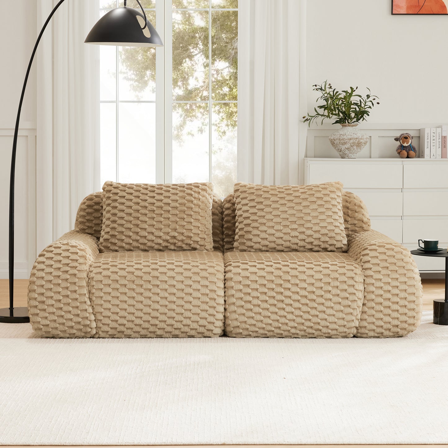 Flannelette Compression Sectional — 2/3/4-Seat — Light Camel / 2-Seat