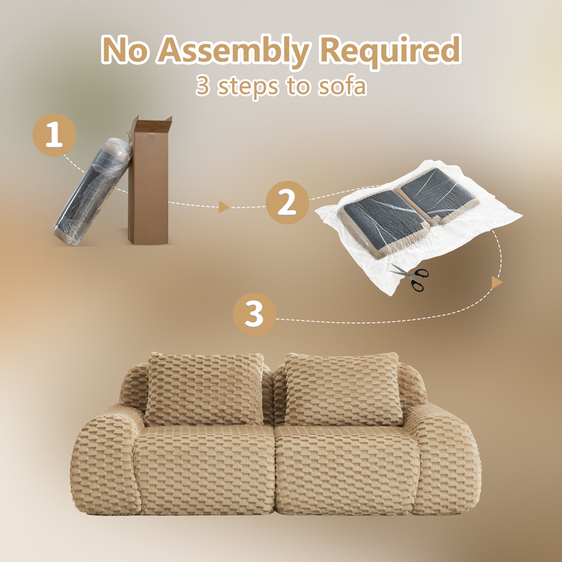 Flannelette Compression Sectional — 2/3/4-Seat — Light Camel / 2-Seat