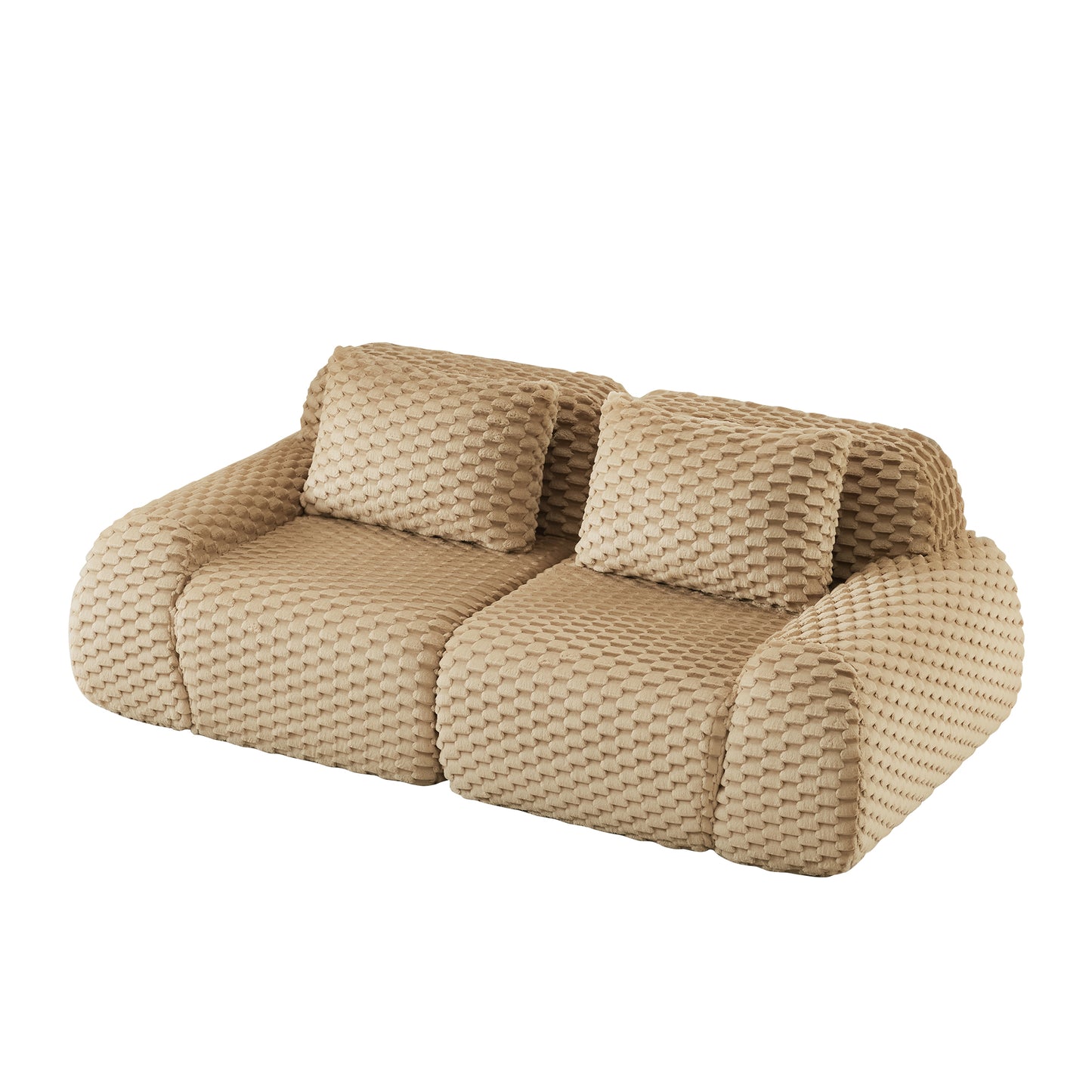 Flannelette Compression Sectional — 2/3/4-Seat — Light Camel / 2-Seat