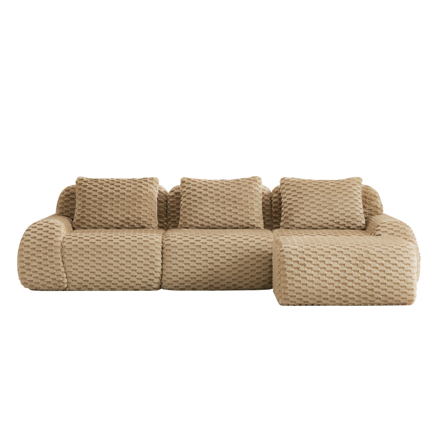 Flannelette Compression Sectional — 2/3/4-Seat — Light Camel / 3-Seat + 1 Ottoman