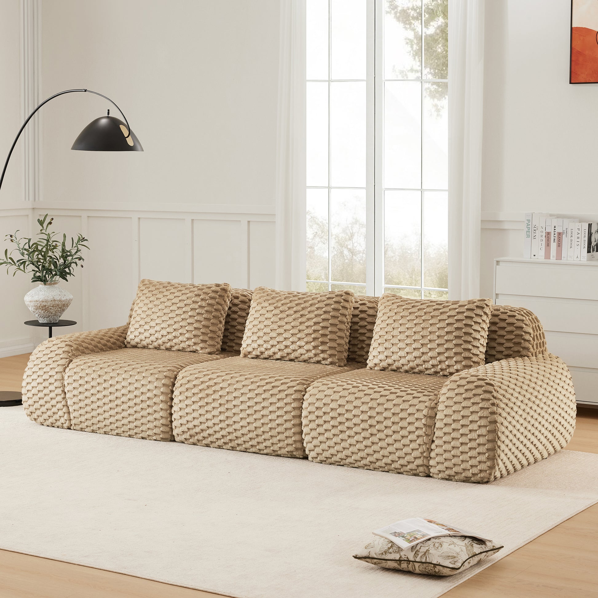 Flannelette Compression Sectional — 2/3/4-Seat — Light Camel / 3-Seat