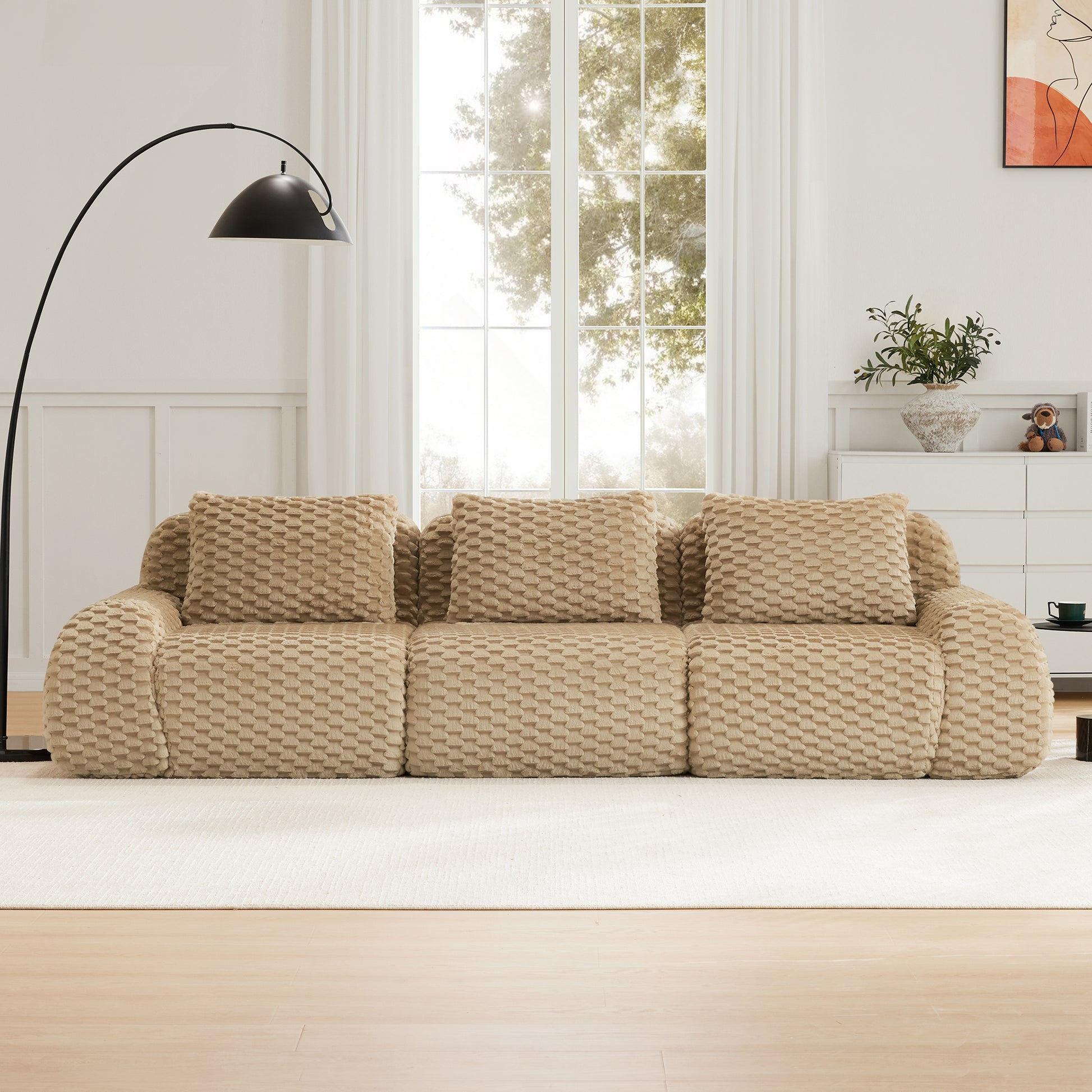 Flannelette Compression Sectional — 2/3/4-Seat — Light Camel / 3-Seat