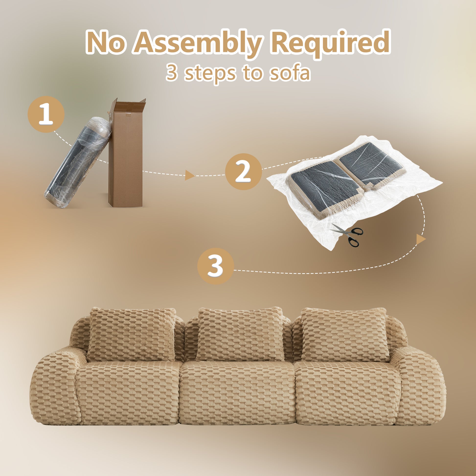 Flannelette Compression Sectional — 2/3/4-Seat — Light Camel / 3-Seat
