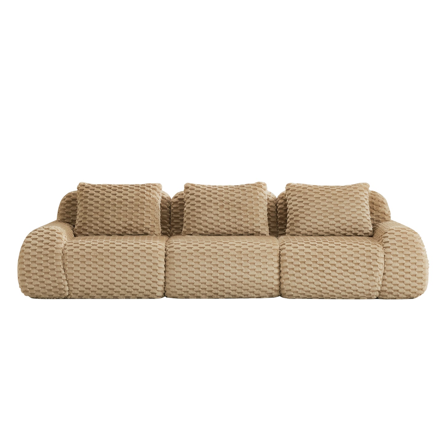 Flannelette Compression Sectional — 2/3/4-Seat — Light Camel / 3-Seat