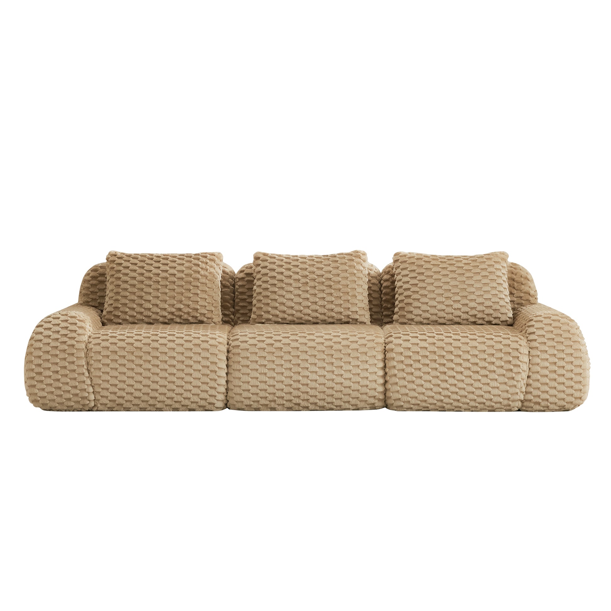 Flannelette Compression Sectional — 2/3/4-Seat — Light Camel / 3-Seat