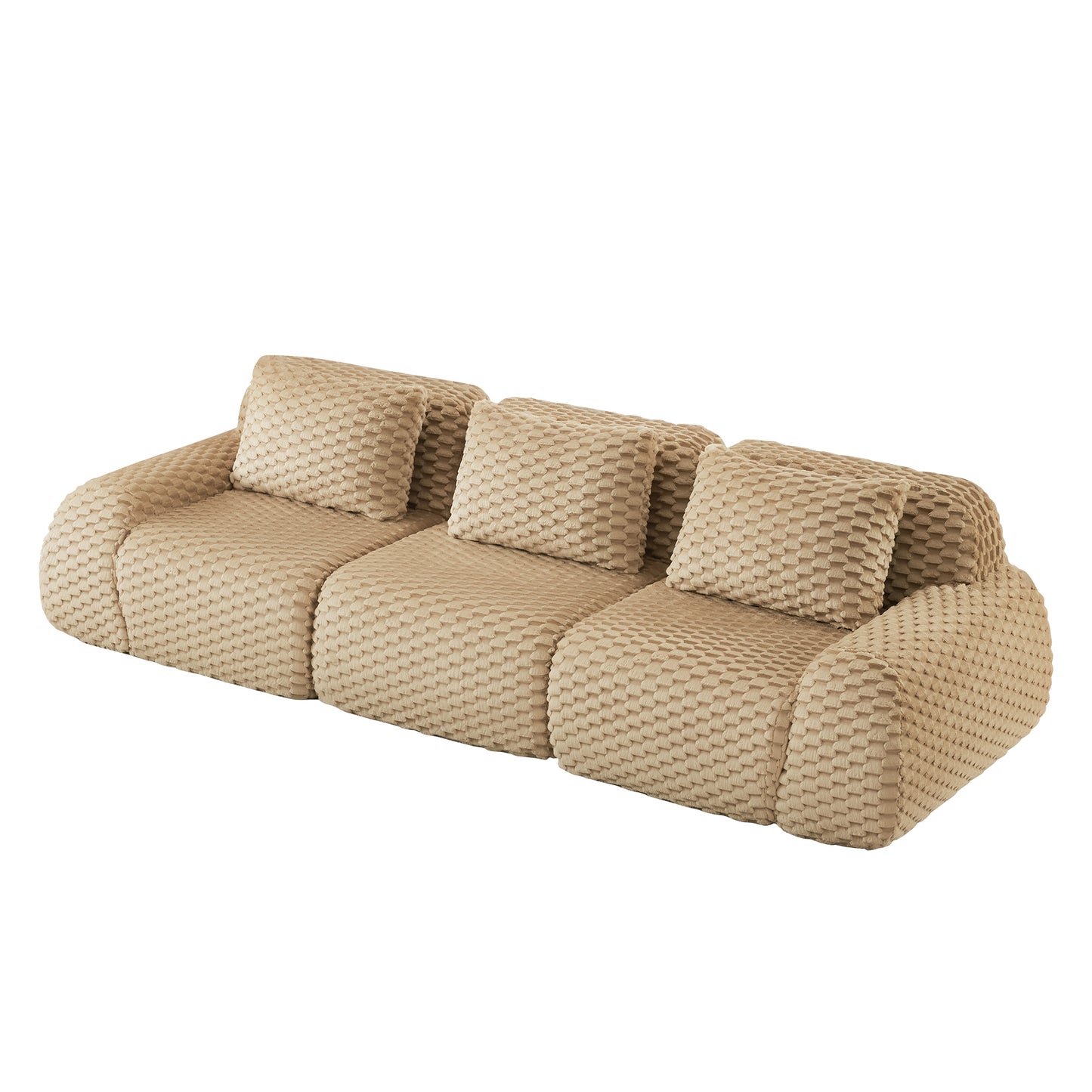 Flannelette Compression Sectional — 2/3/4-Seat — Light Camel / 3-Seat
