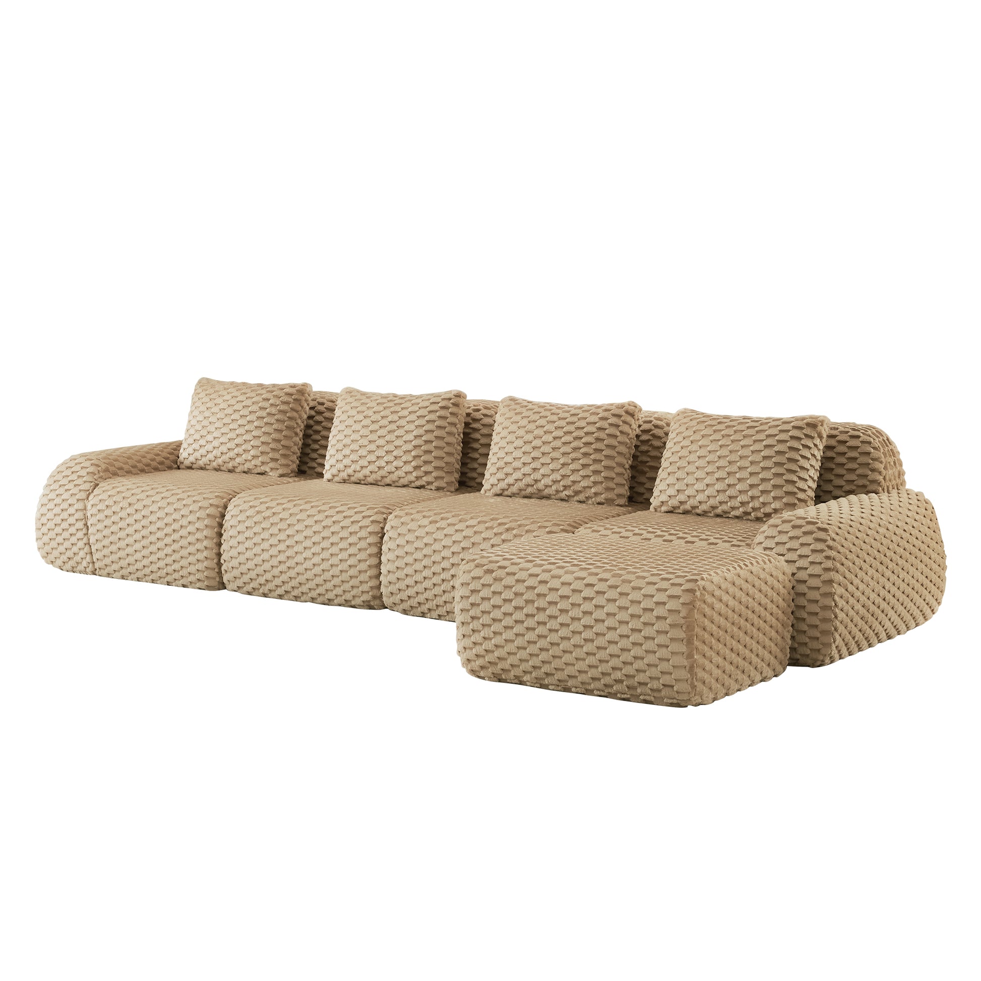 Flannelette Compression Sectional — 2/3/4-Seat — Light Camel / 4-Seat + 1 Ottoman