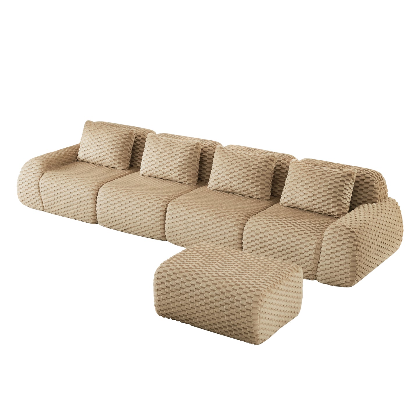 Flannelette Compression Sectional — 2/3/4-Seat — Light Camel / 4-Seat + 1 Ottoman