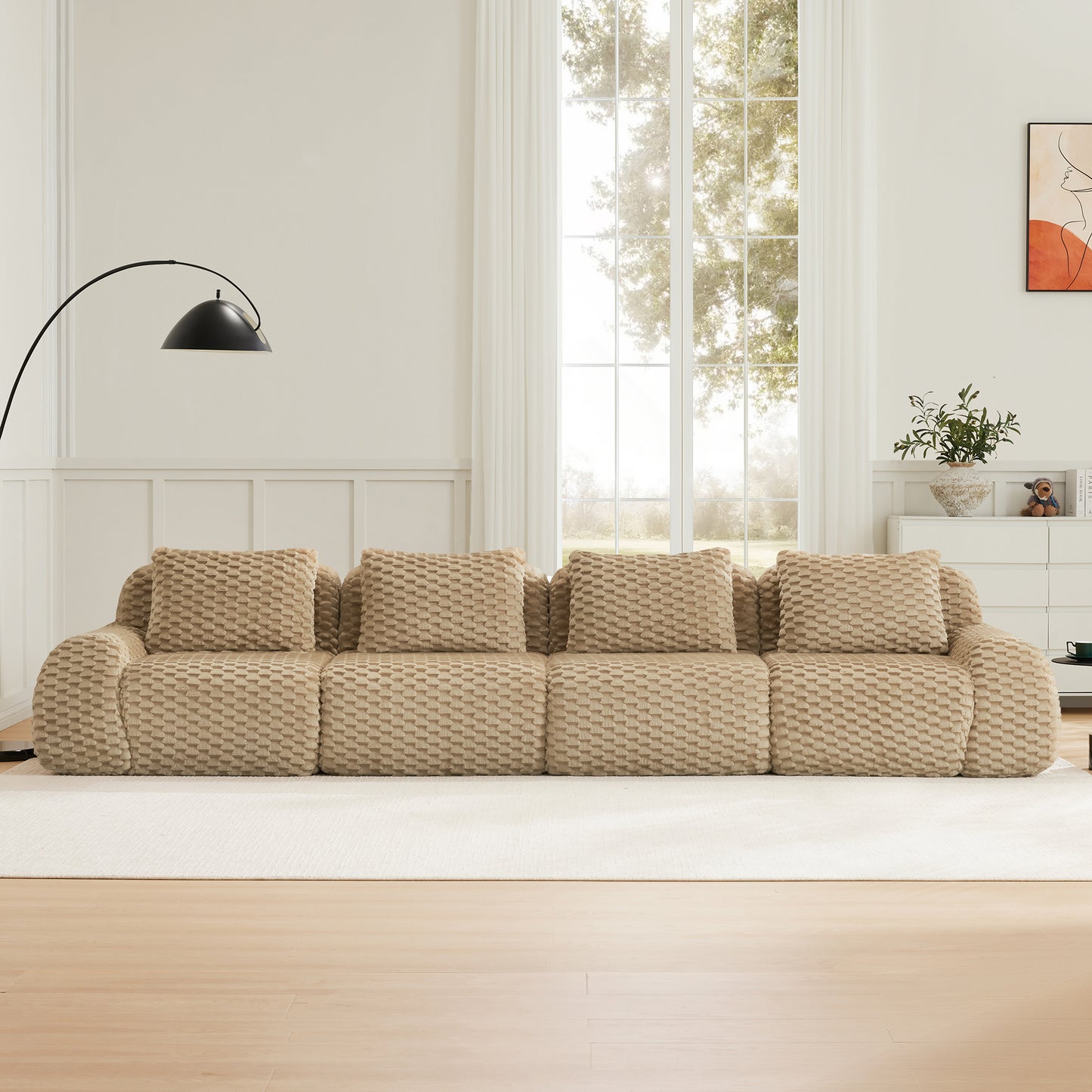 Flannelette Compression Sectional — 2/3/4-Seat — Light Camel / 4-Seat