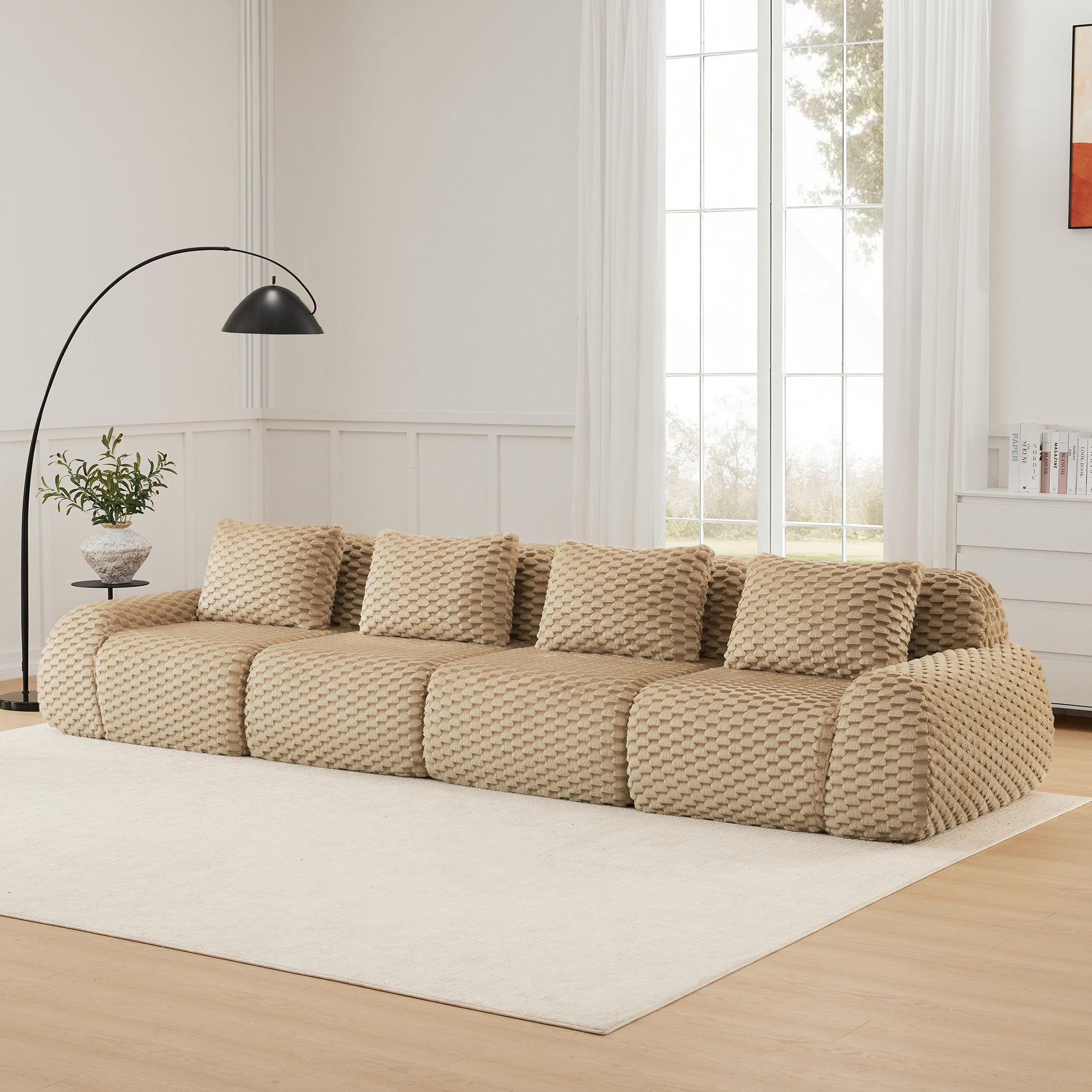 Flannelette Compression Sectional — 2/3/4-Seat — Light Camel / 4-Seat
