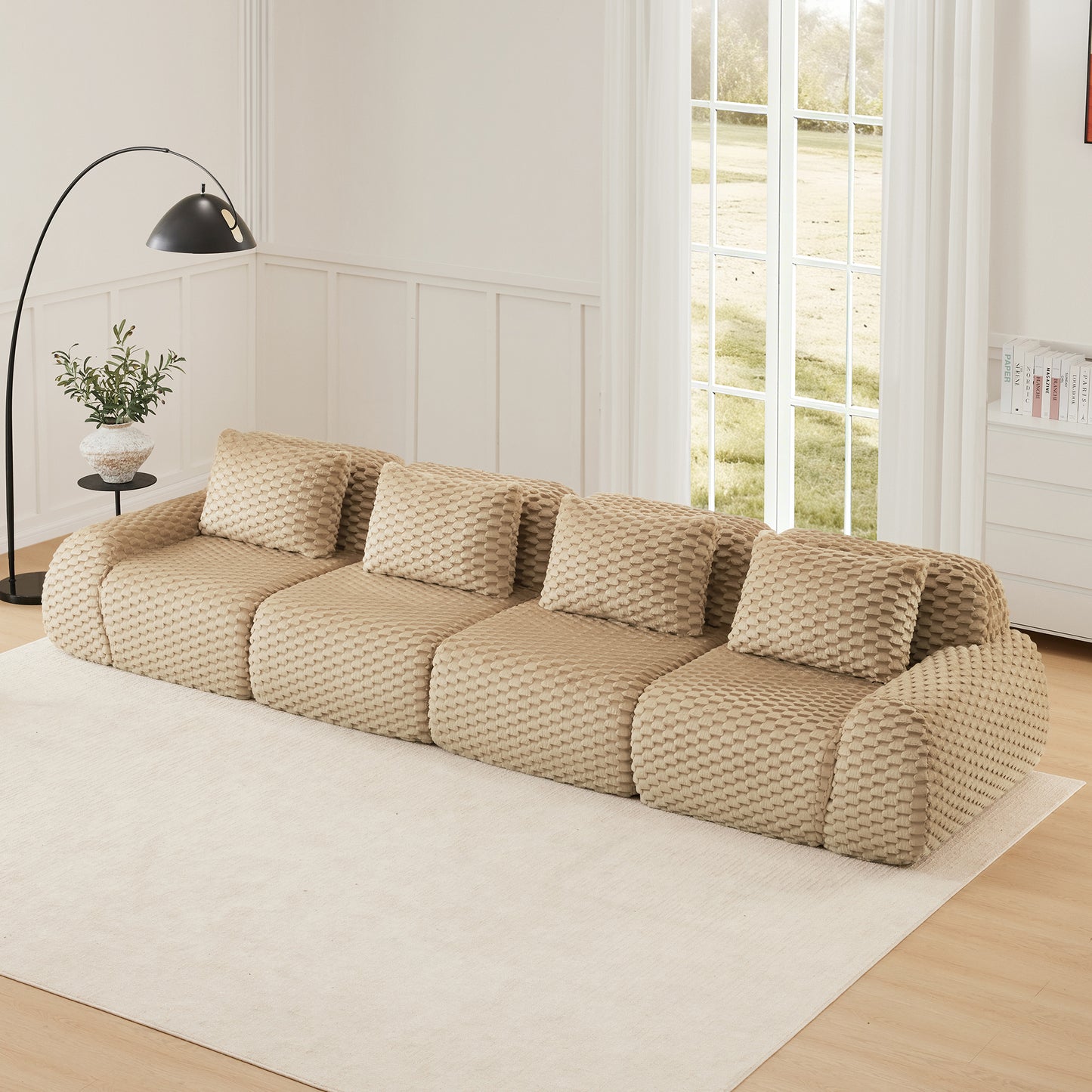 Flannelette Compression Sectional — 2/3/4-Seat — Light Camel / 4-Seat