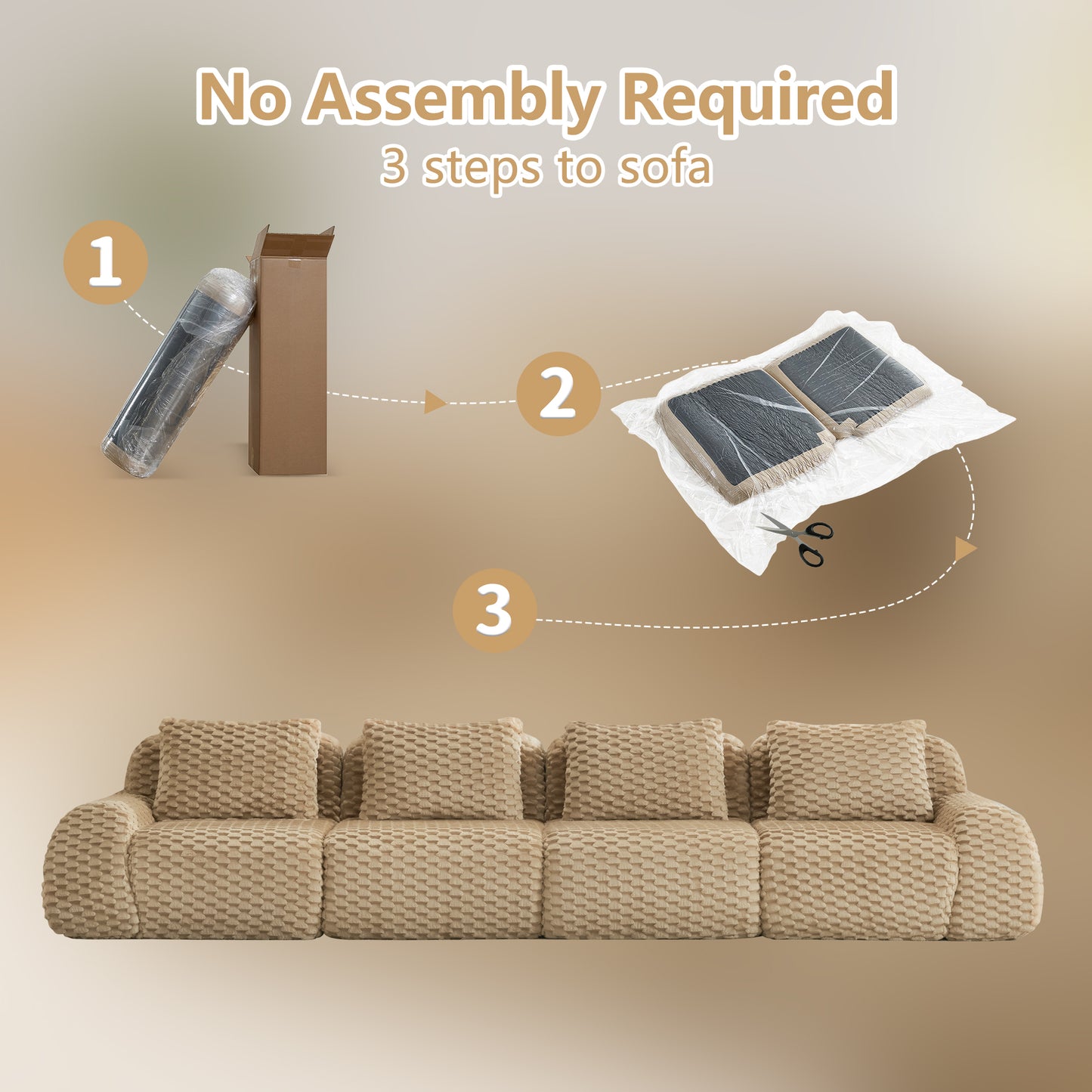 Flannelette Compression Sectional — 2/3/4-Seat — Light Camel / 4-Seat