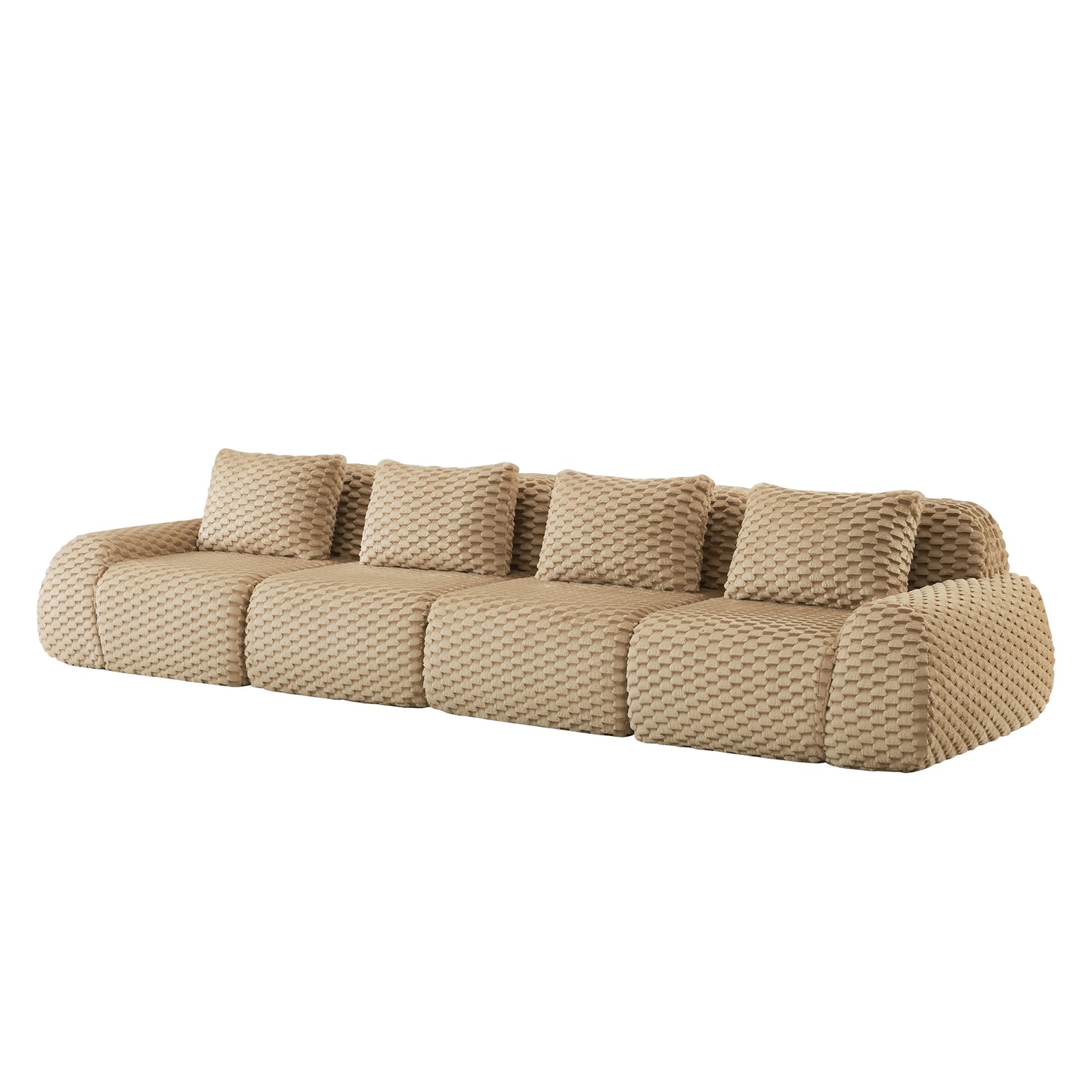 Flannelette Compression Sectional — 2/3/4-Seat — Light Camel / 4-Seat