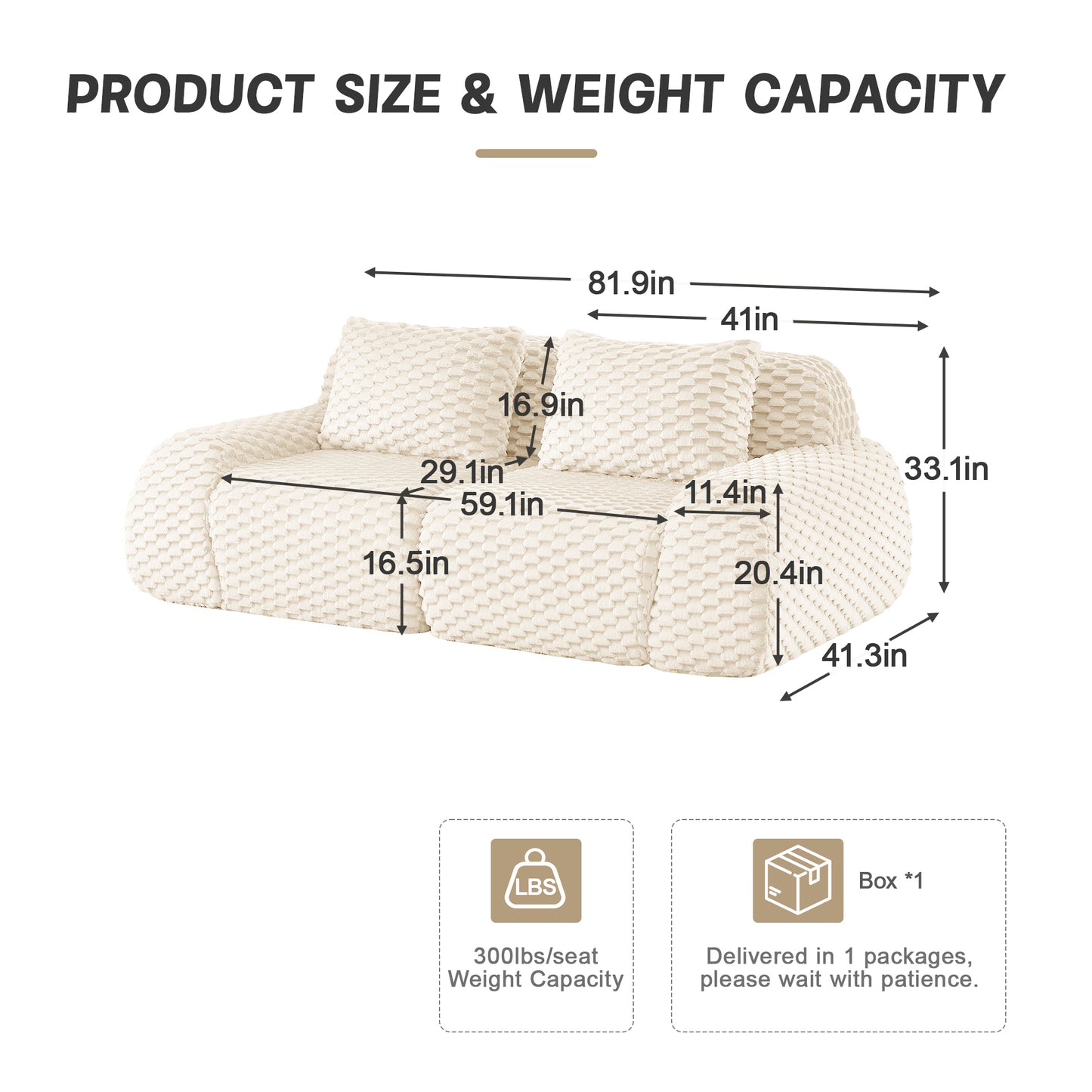 Flannelette Compression Sectional — 2/3/4-Seat — Cream / 2-Seat