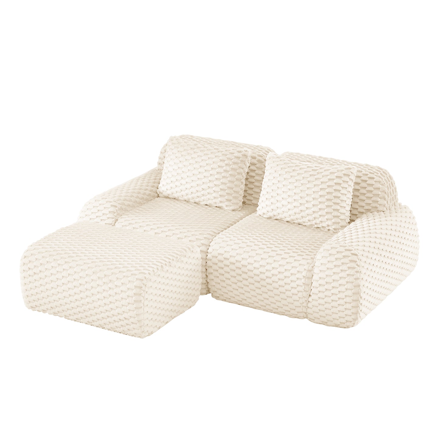 Flannelette Compression Sectional — 2/3/4-Seat — Cream / 2-Seat + 1 Ottoman