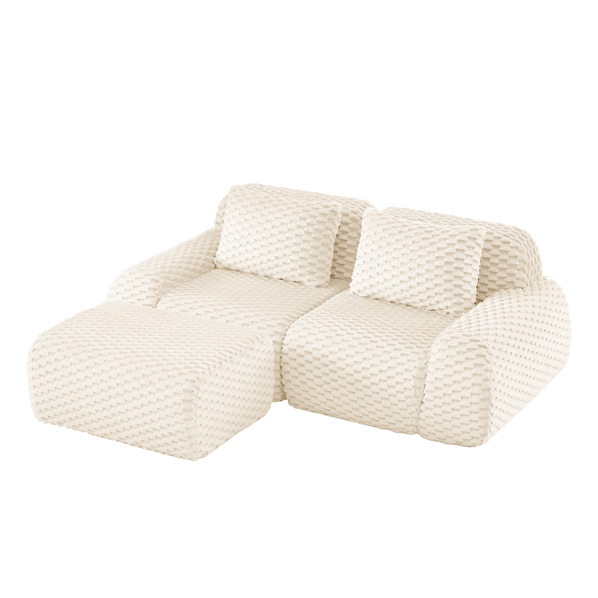 Flannelette Compression Sectional — 2/3/4-Seat — Cream / 2-Seat + 1 Ottoman