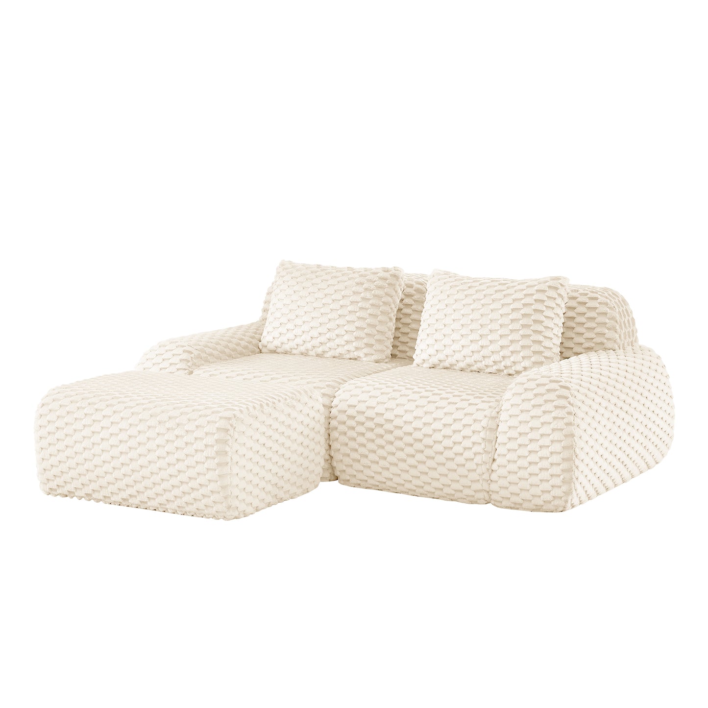 Flannelette Compression Sectional — 2/3/4-Seat — Cream / 2-Seat + 1 Ottoman