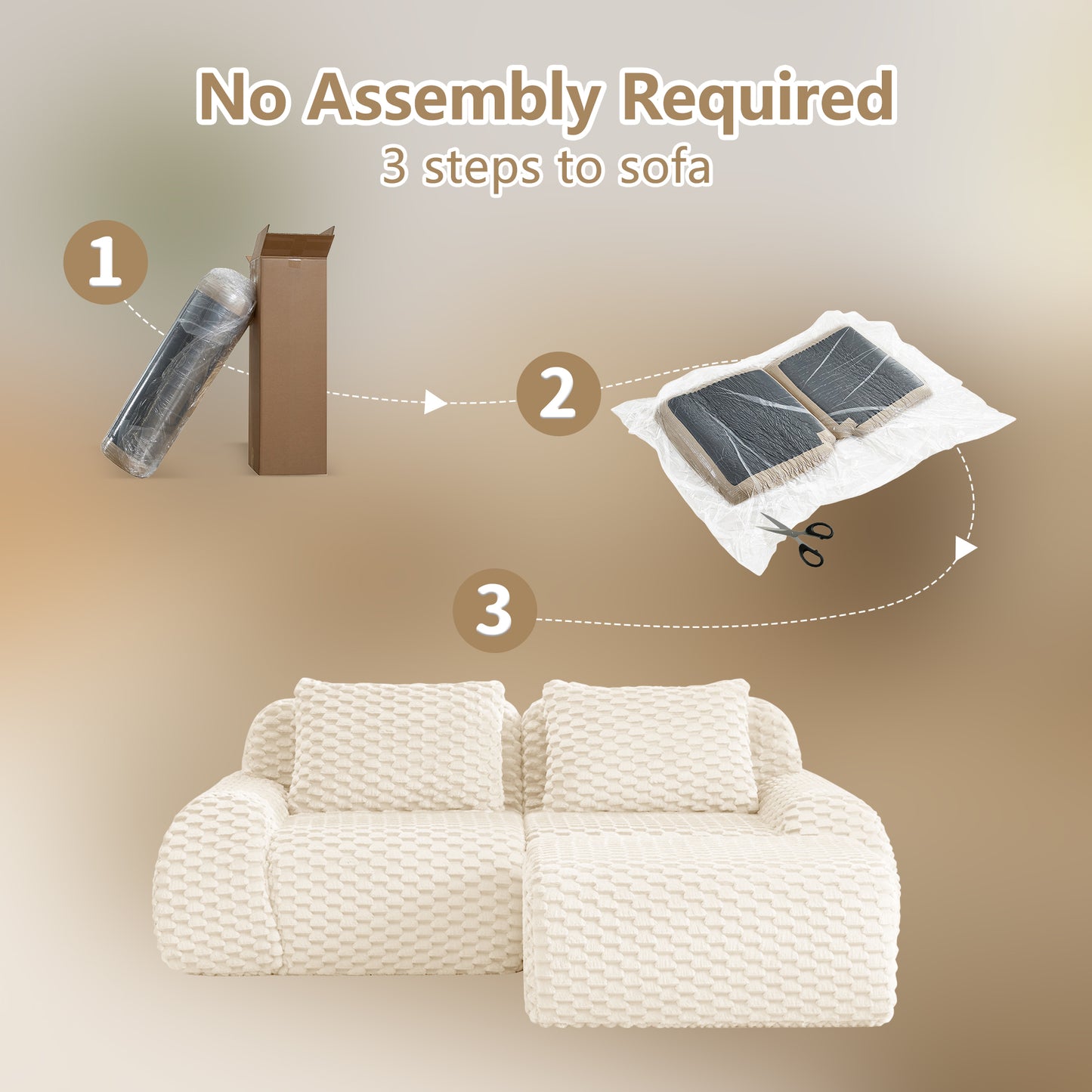 Flannelette Compression Sectional — 2/3/4-Seat — Cream / 2-Seat + 1 Ottoman