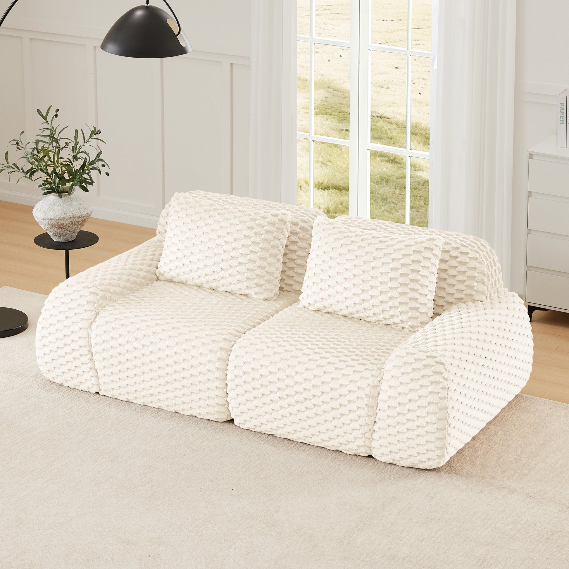 Flannelette Compression Sectional — 2/3/4-Seat — Cream / 2-Seat