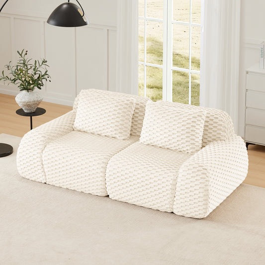 Flannelette Compression Sectional — 2/3/4-Seat — Cream / 2-Seat