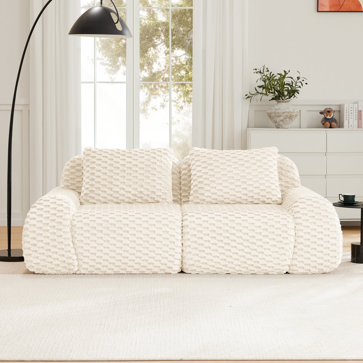 Flannelette Compression Sectional — 2/3/4-Seat — Cream / 2-Seat