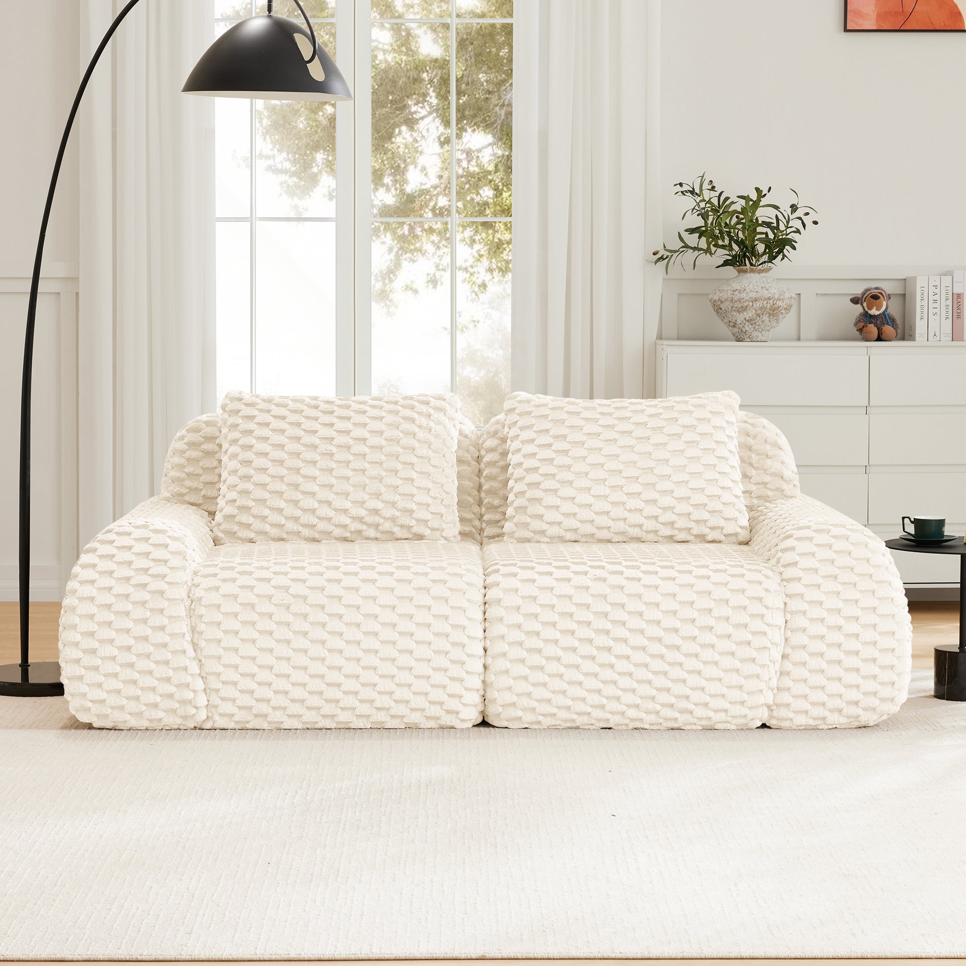 Flannelette Compression Sectional — 2/3/4-Seat — Cream / 2-Seat