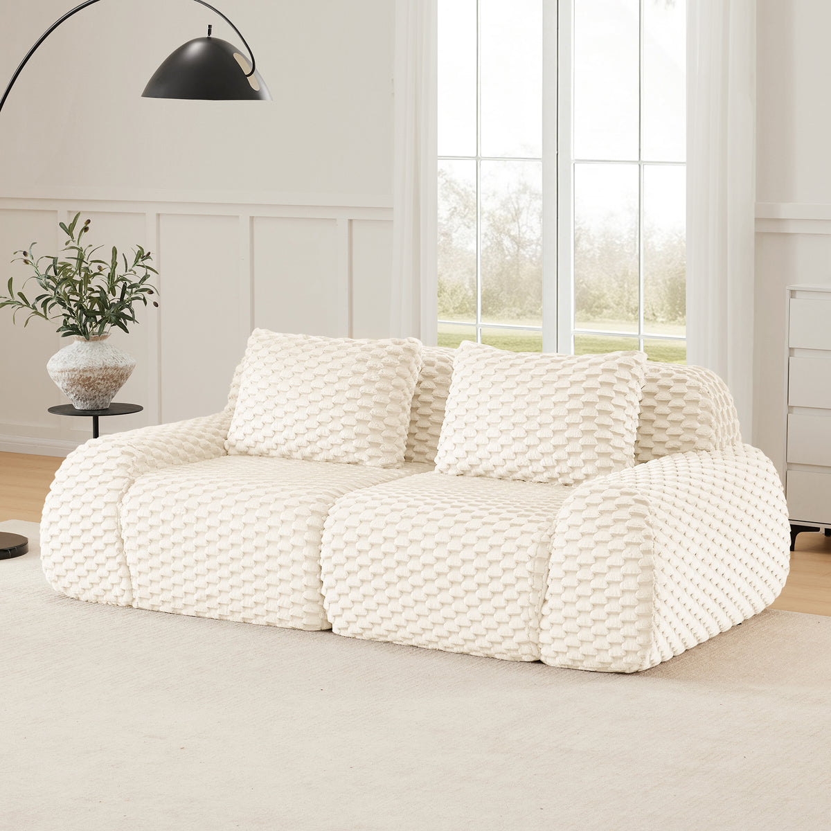 Flannelette Compression Sectional — 2/3/4-Seat — Cream / 2-Seat